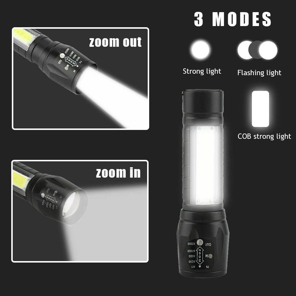 4 Pack Mini Zoomable LED Flashlight USB Rechargeable Camping Hiking Work Light view 3