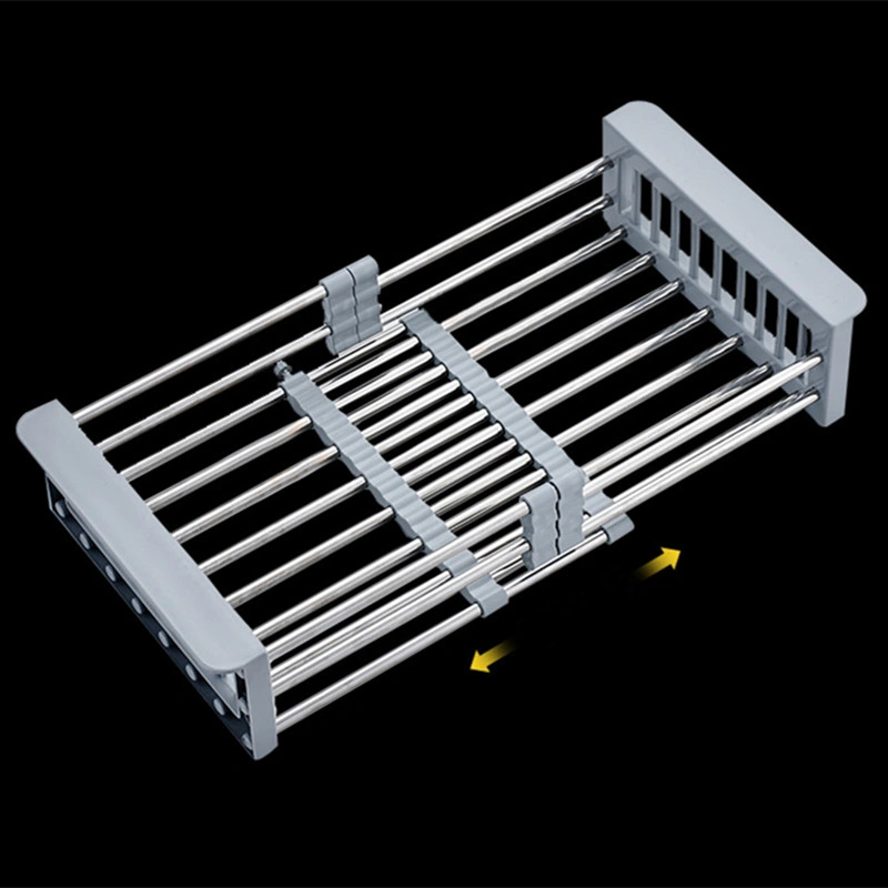 Kitchen Retractable Draining Rack Sink Water Rack Basket Expandable Deep & Large Dish Drying Rack Rustproof Stainless Steel KJTS108