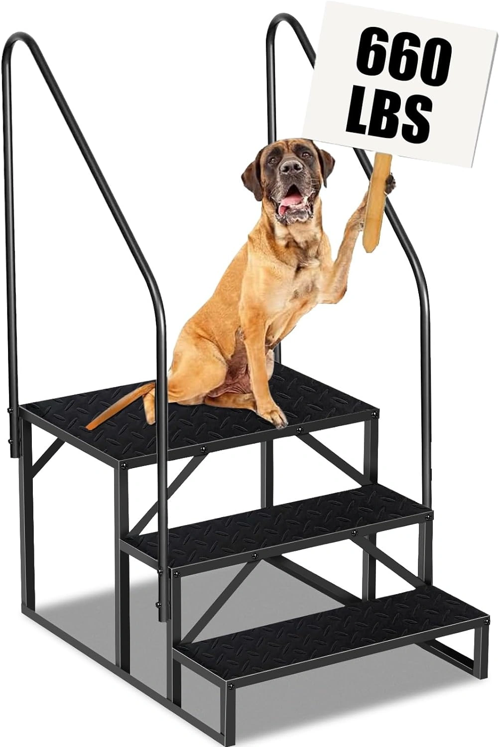 3 Step RV Ladder with Handrails, Heavy Duty Camper Steps Anti-Slip, Removable Hot Tub Spa Porch Pet Mobile Home Entry Stairs