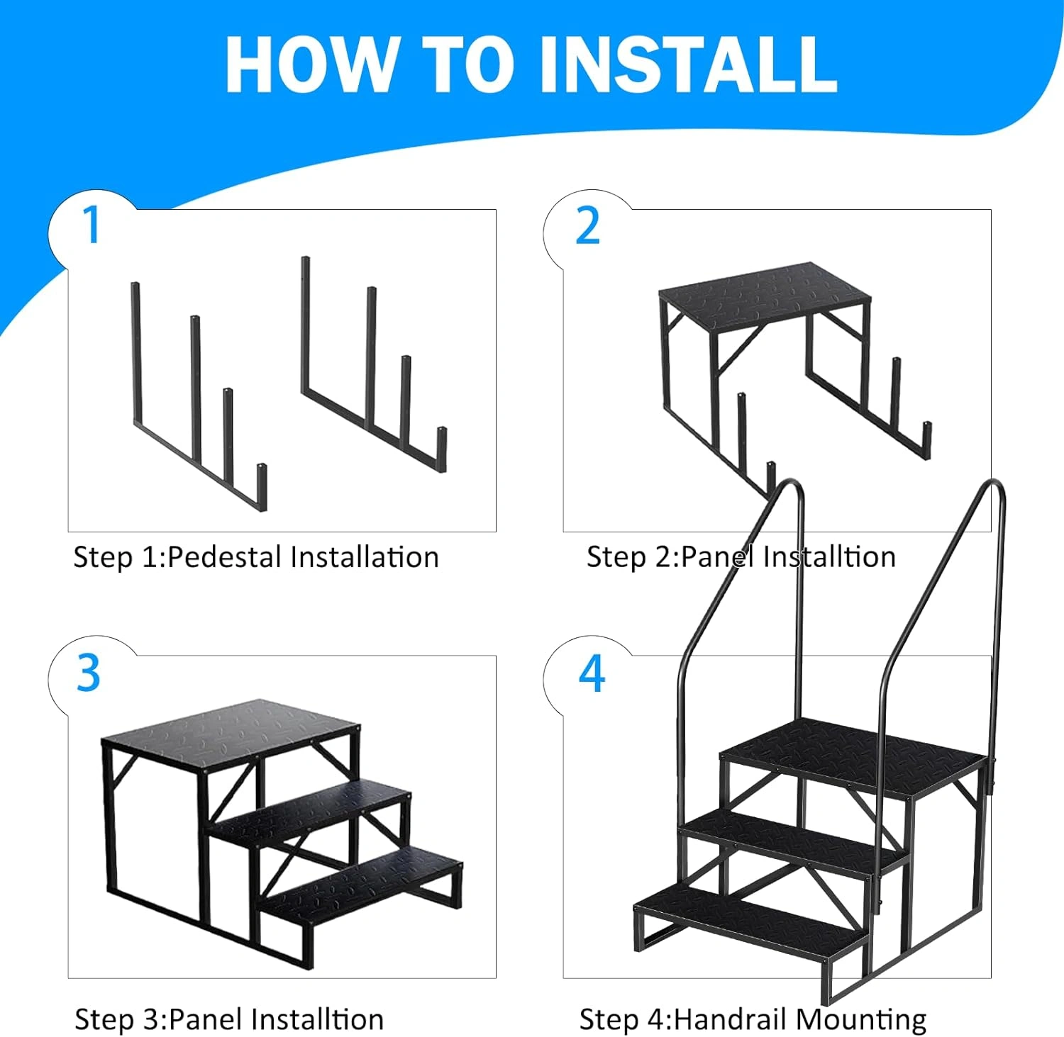 3 Step RV Ladder with Handrails, Heavy Duty Camper Steps Anti-Slip, Removable Hot Tub Spa Porch Pet Mobile Home Entry Stairs view 4