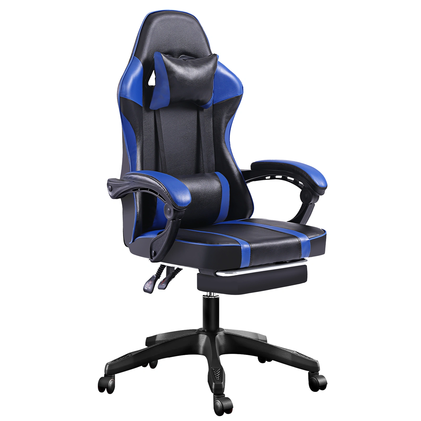 Ergonomic Gaming Chair with Footrest - High Back Recliner Computer Desk Chair for Heavy Adults, Adjustable Lumbar, 360 Swivel, PU Leather, Blue
