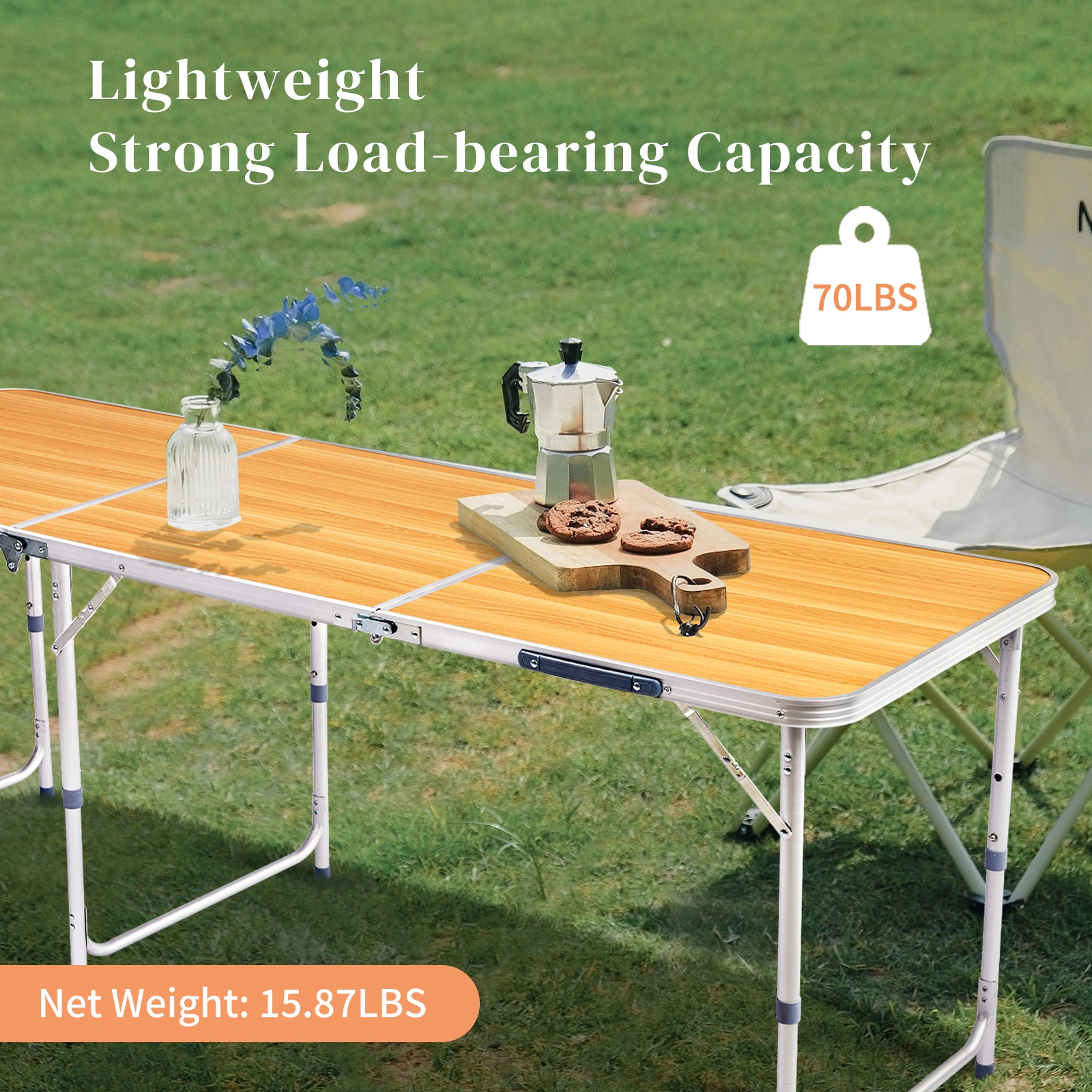 6ft Aluminum Alloy Folding Table wood grain color view 8