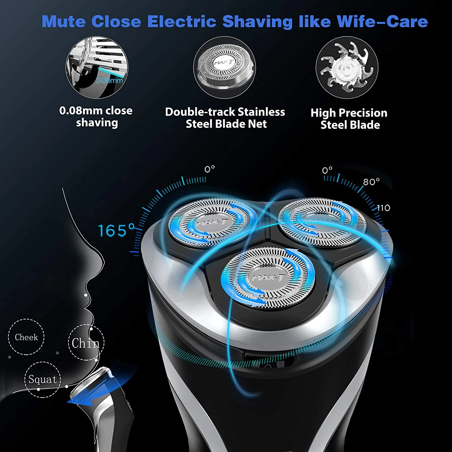 MAX-T Men's 3D ProSkin Electric Shaver, IPX7 Waterproof Wet & Dry Razor with Pop-up Precision Trimmer, Rechargeable Cordless view 2