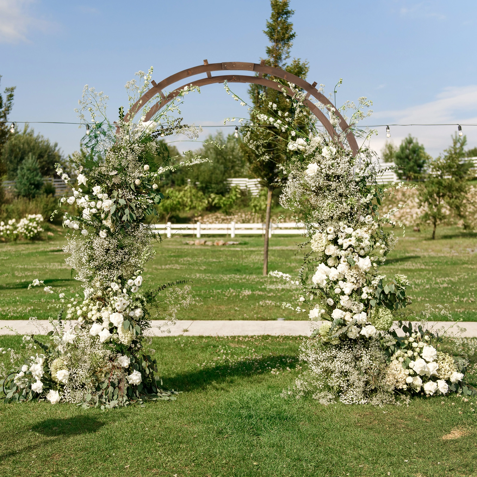 7FT Wooden Garden Arbor, Wedding Arch Backdrop Stand for Ceremony Party, Garden Pergola with Trellis for Climbing Plants, Dark Brown view 15
