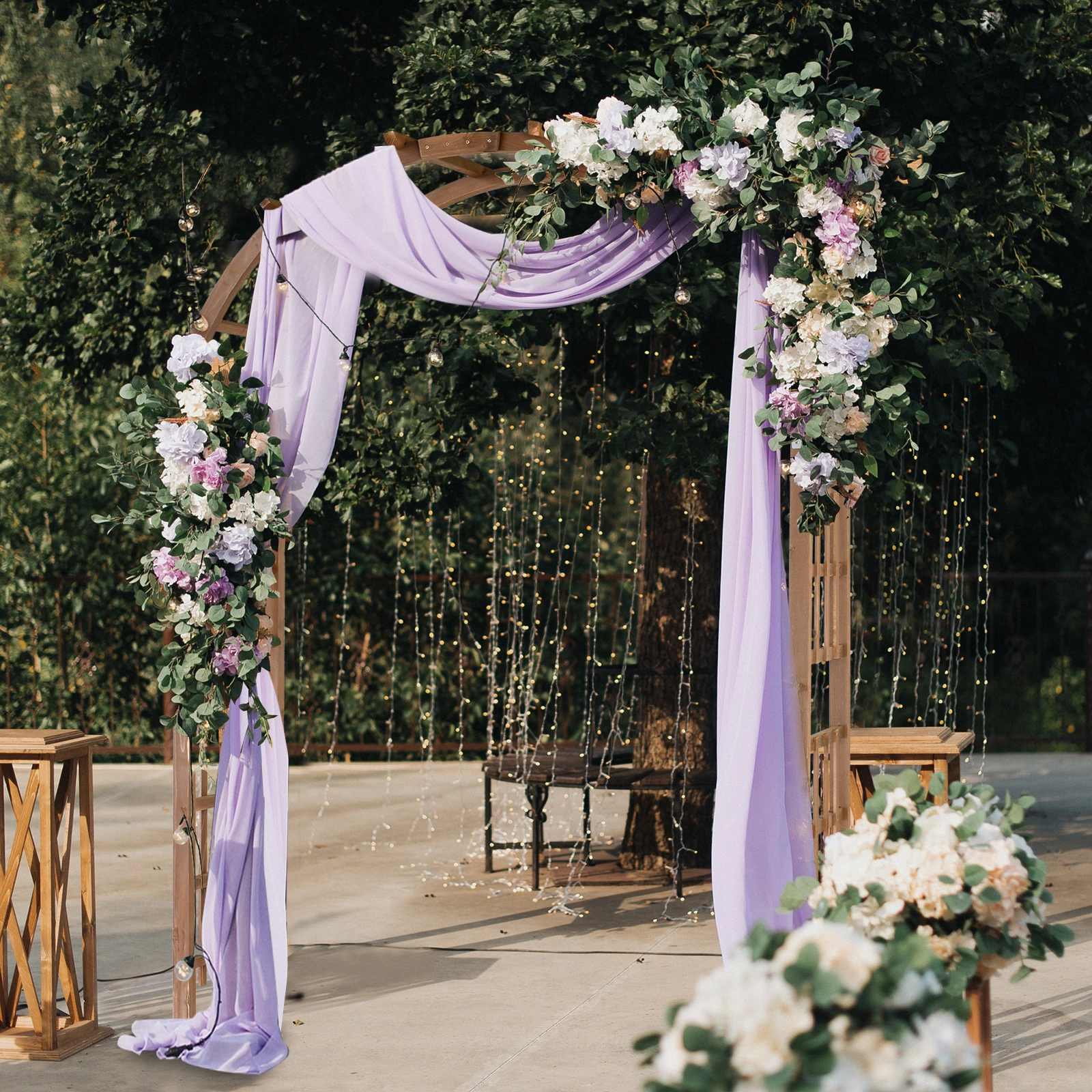 7FT Wooden Garden Arbor, Wedding Arch Backdrop Stand for Ceremony Party, Garden Pergola with Trellis for Climbing Plants, Dark Brown view 16