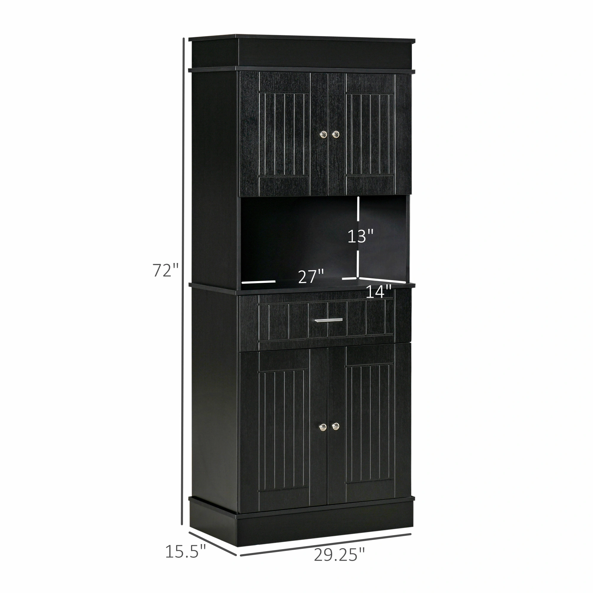 Kitchen Storage Cabinet - Tall Narrow Cupboard, Modern Pantry Organizer with Shelves view 2