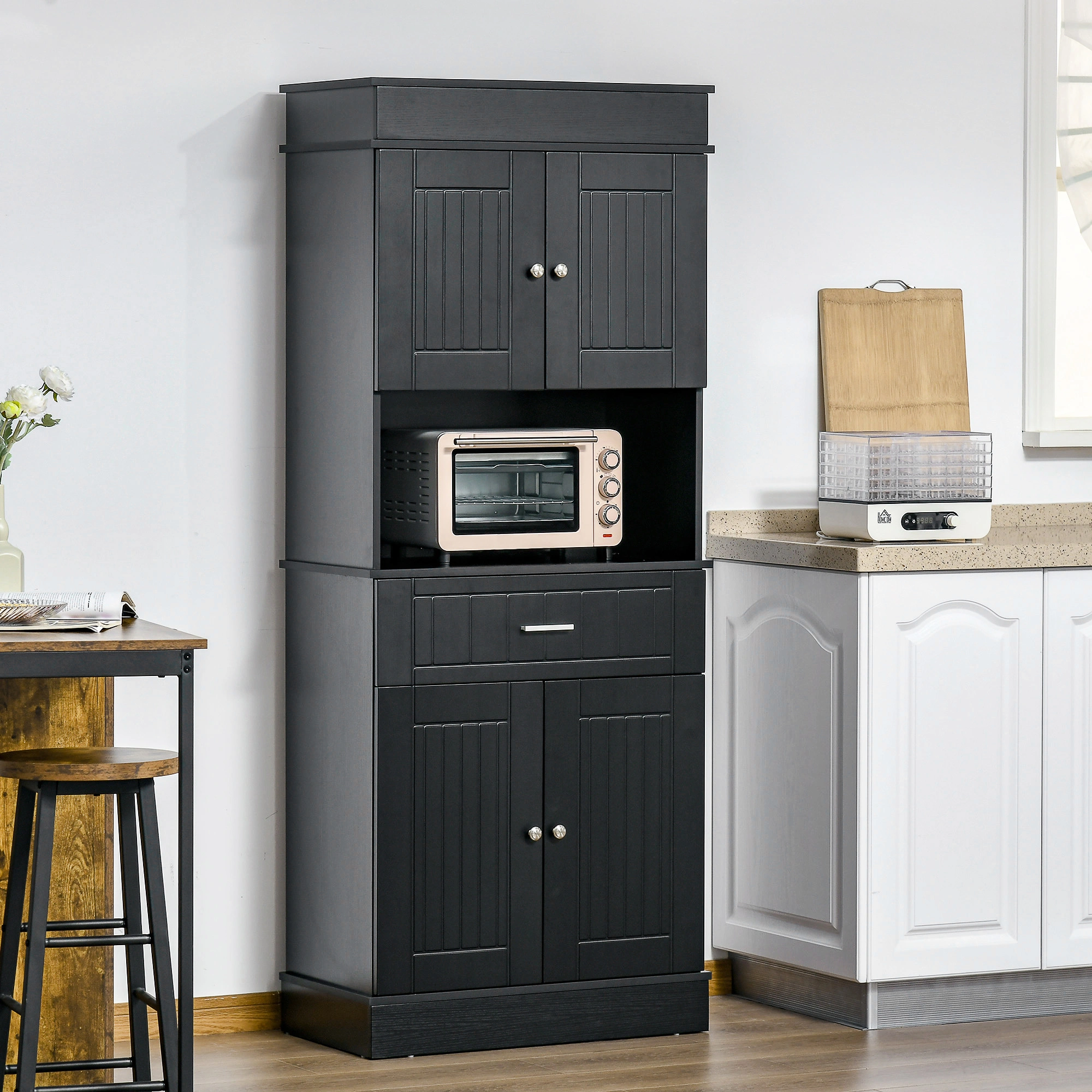 Kitchen Storage Cabinet - Tall Narrow Cupboard, Modern Pantry Organizer with Shelves view 3