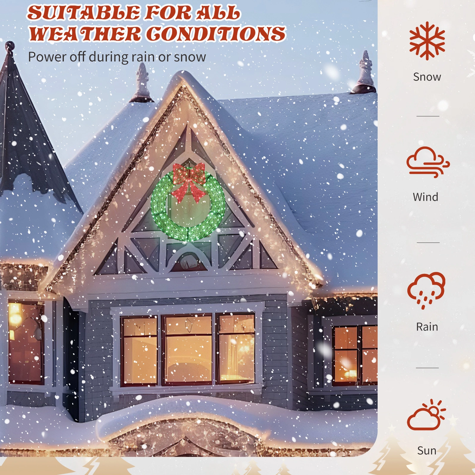 36in Pre Lit Metal Christmas Wreath with Red Bow, Remote Control LED Lights Timer, Outdoor Indoor Holiday Door Gate Wall Decoration view 2
