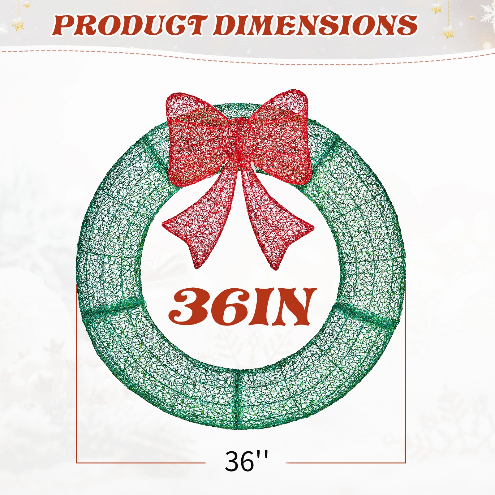 36in Pre Lit Metal Christmas Wreath with Red Bow, Remote Control LED Lights Timer, Outdoor Indoor Holiday Door Gate Wall Decoration view 5