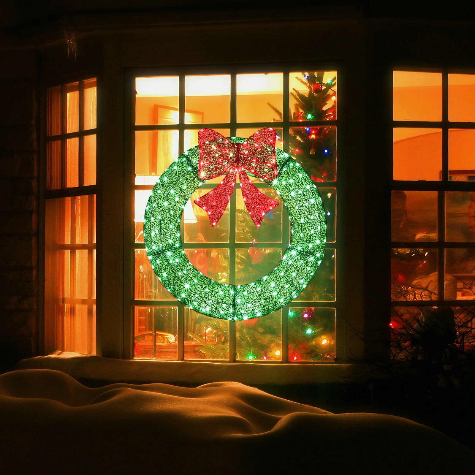 36in Pre Lit Metal Christmas Wreath with Red Bow, Remote Control LED Lights Timer, Outdoor Indoor Holiday Door Gate Wall Decoration view 8