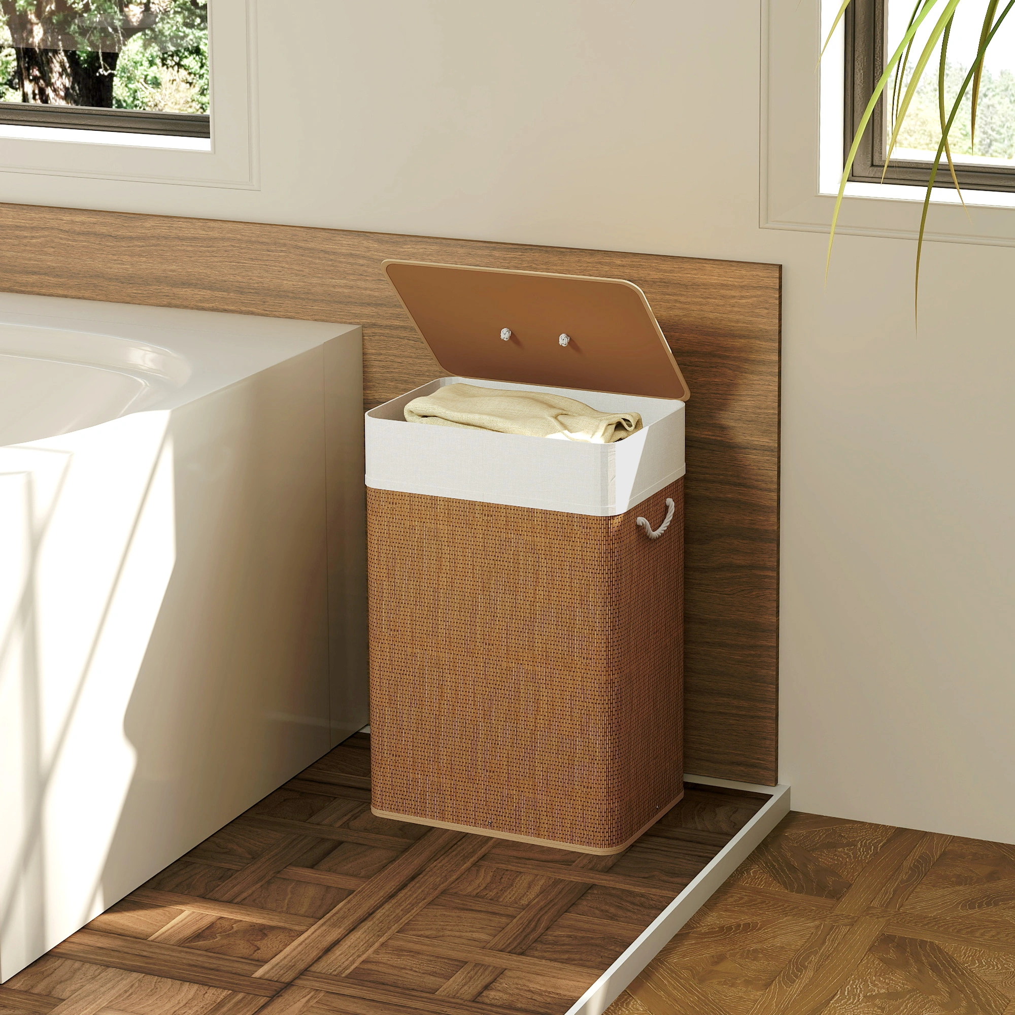 Laundry Hamper Cabinet with Doors - Folding Storage Cabinet, Hidden Wash Basket Organizer for Bathroom