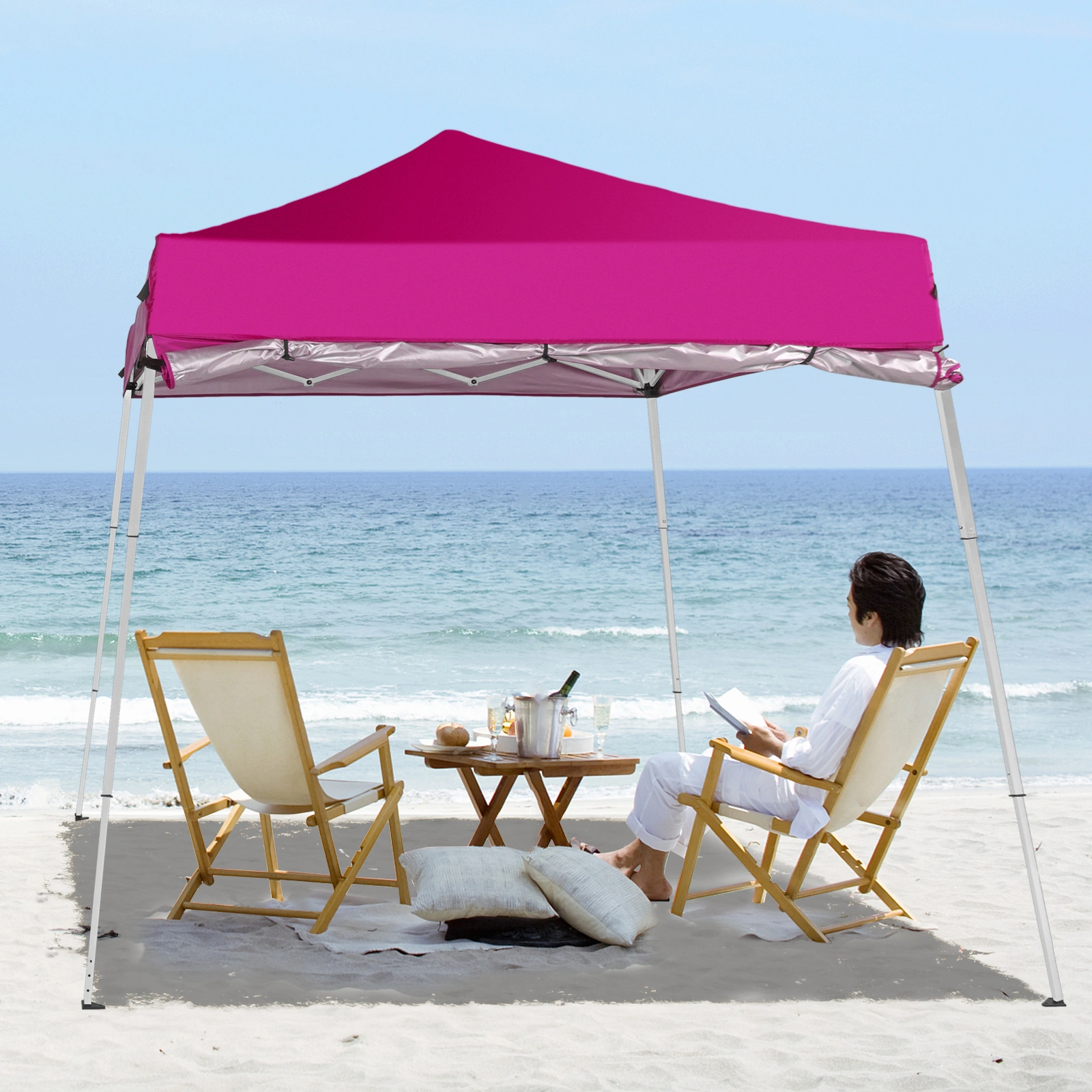 6x6ft Pop Up Canopy Tent, Outdoor Tent Canopy Foldable Portable Canopies for Camping, Patio, Easy Up Gazebo Canopy with Carry Bag Slant Legs,pink view 10