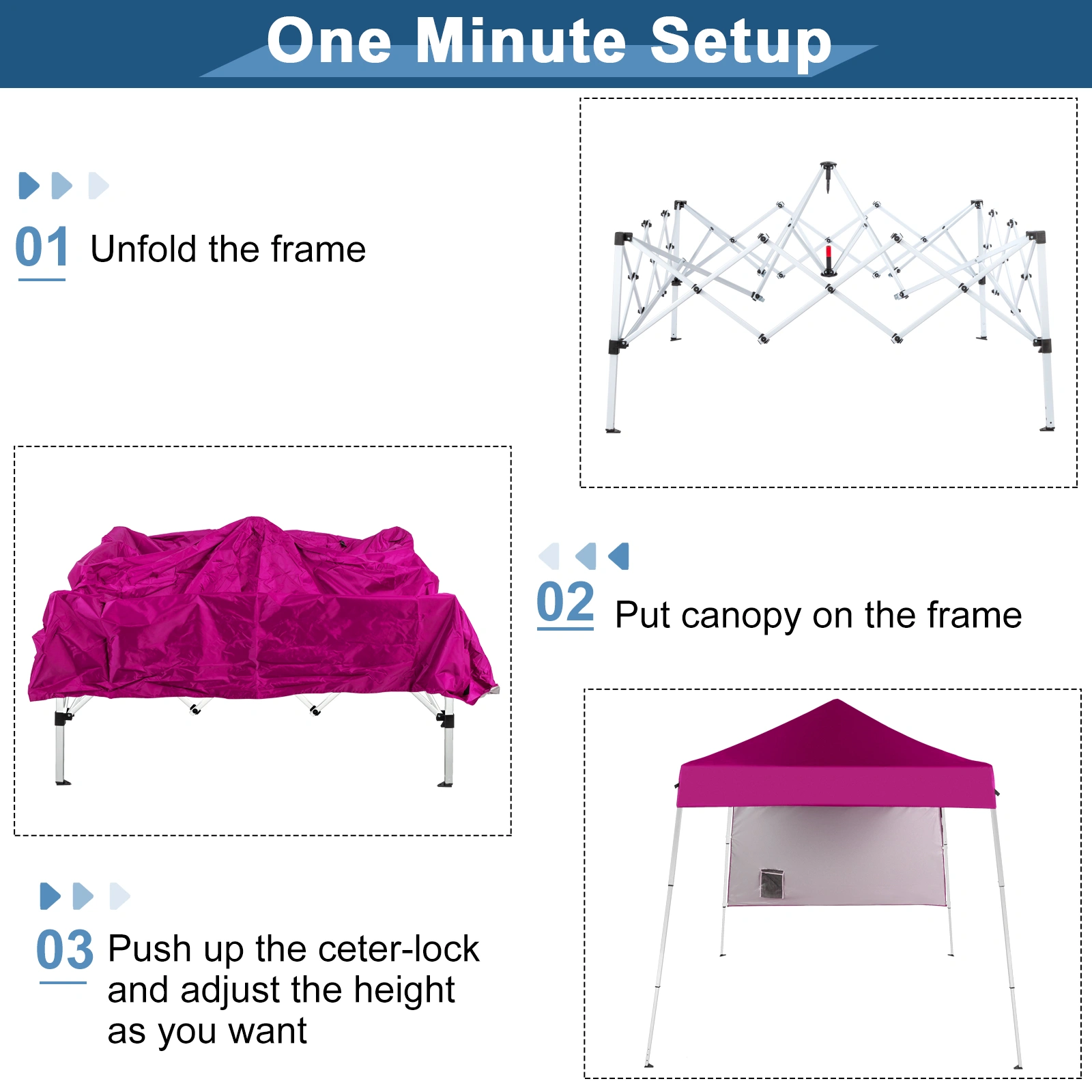 6x6ft Pop Up Canopy Tent, Outdoor Tent Canopy Foldable Portable Canopies for Camping, Patio, Easy Up Gazebo Canopy with Carry Bag Slant Legs,pink view 9