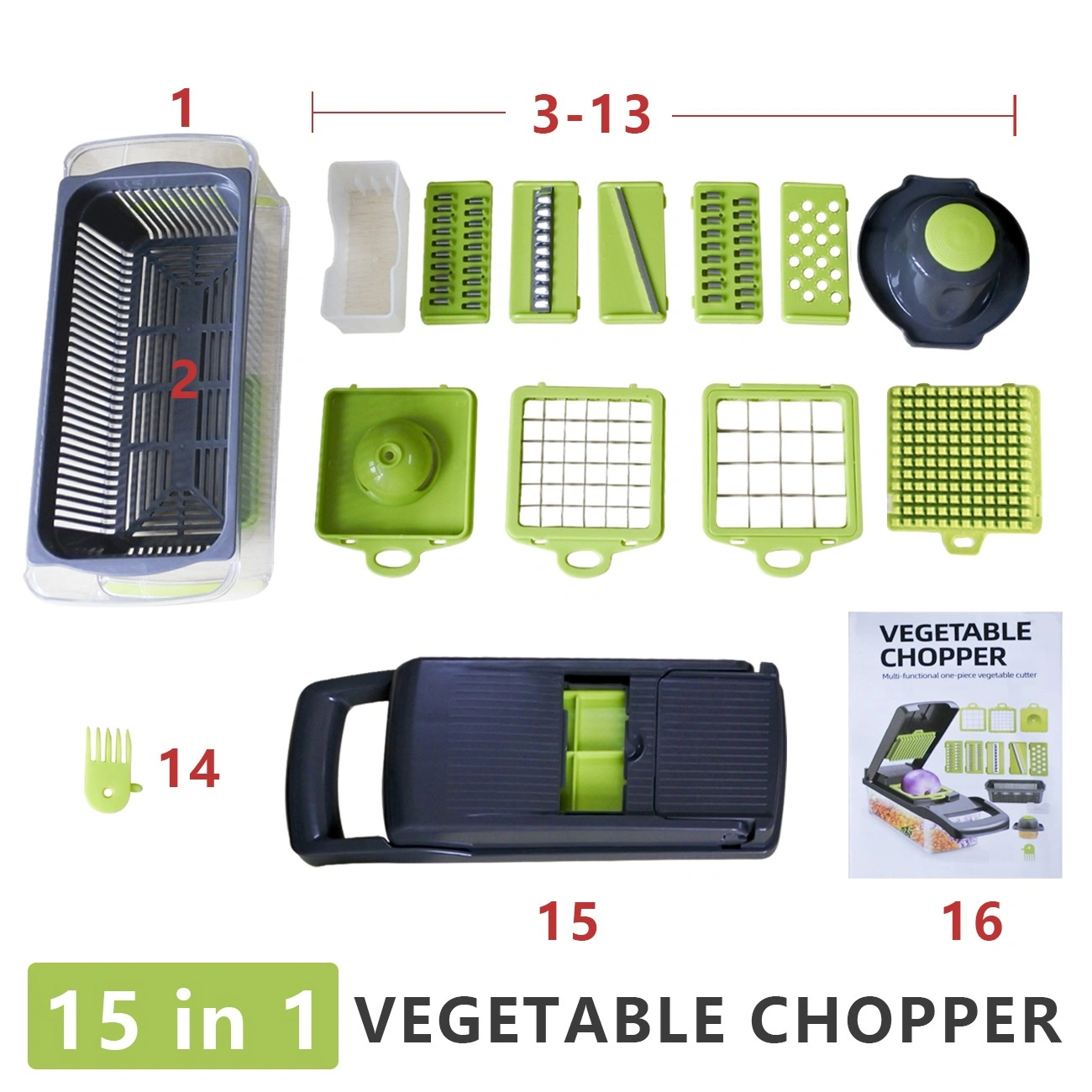 15-in-1 Vegetable Chopper Cutter, Multifunctional Fruit Onion Dicer & Kitchen Slicer for Food Prep view 4