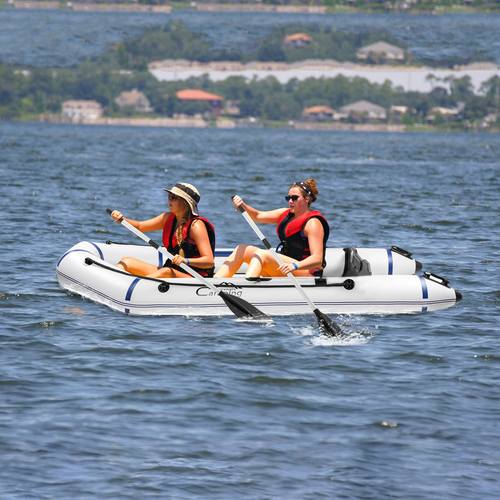 10ft PVC Inflatable Assault Boat for Adults, 330kg Capacity Water Camping Raft, Off-White view 2
