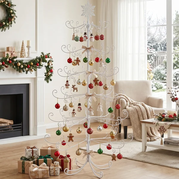 6ft White PVC Metal Artificial Christmas Tree with Snowflake Topper, No Extra Ornaments, Daily Decor Tree view 6