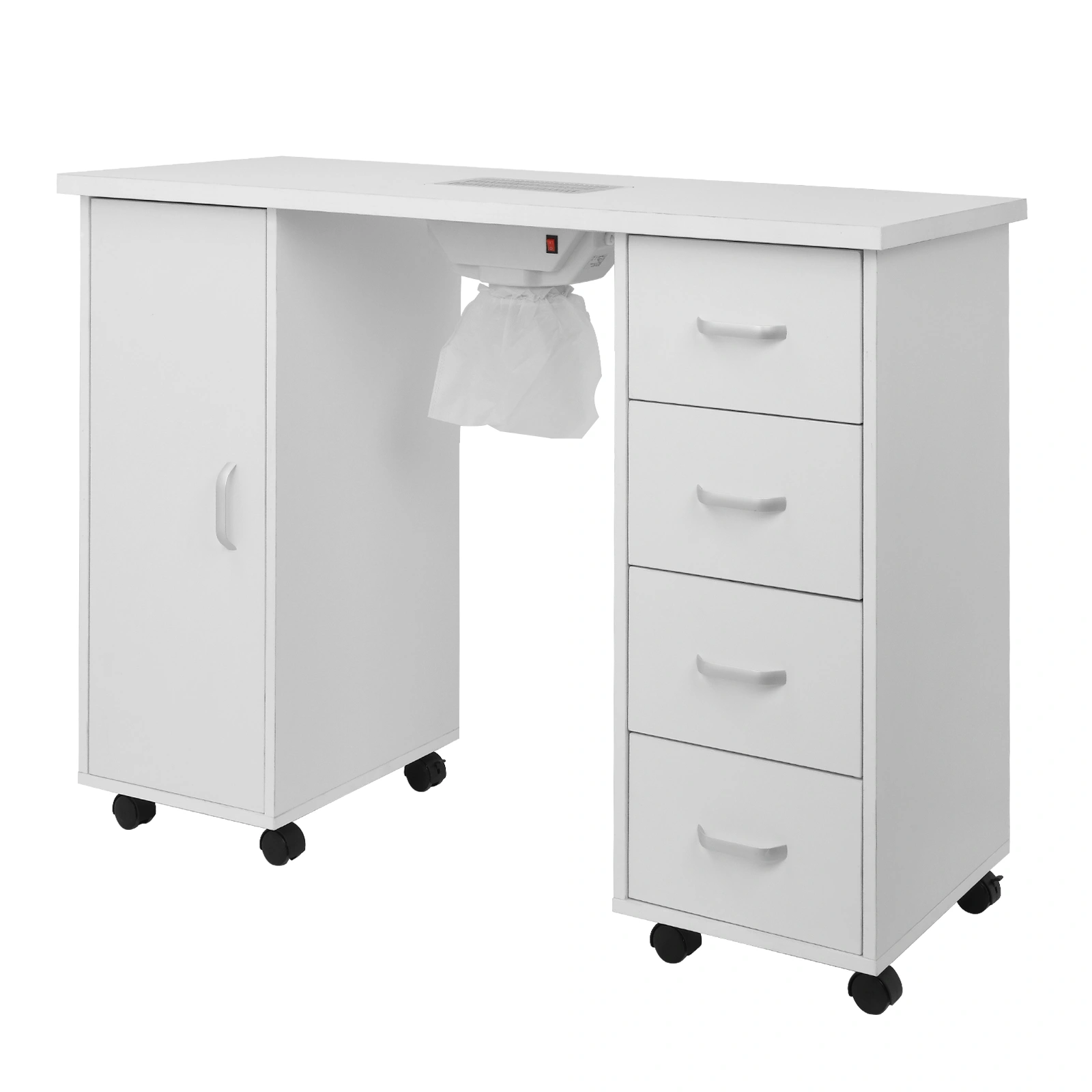MDF Single Door 4 Drawers With Fan White Nail Table view 3