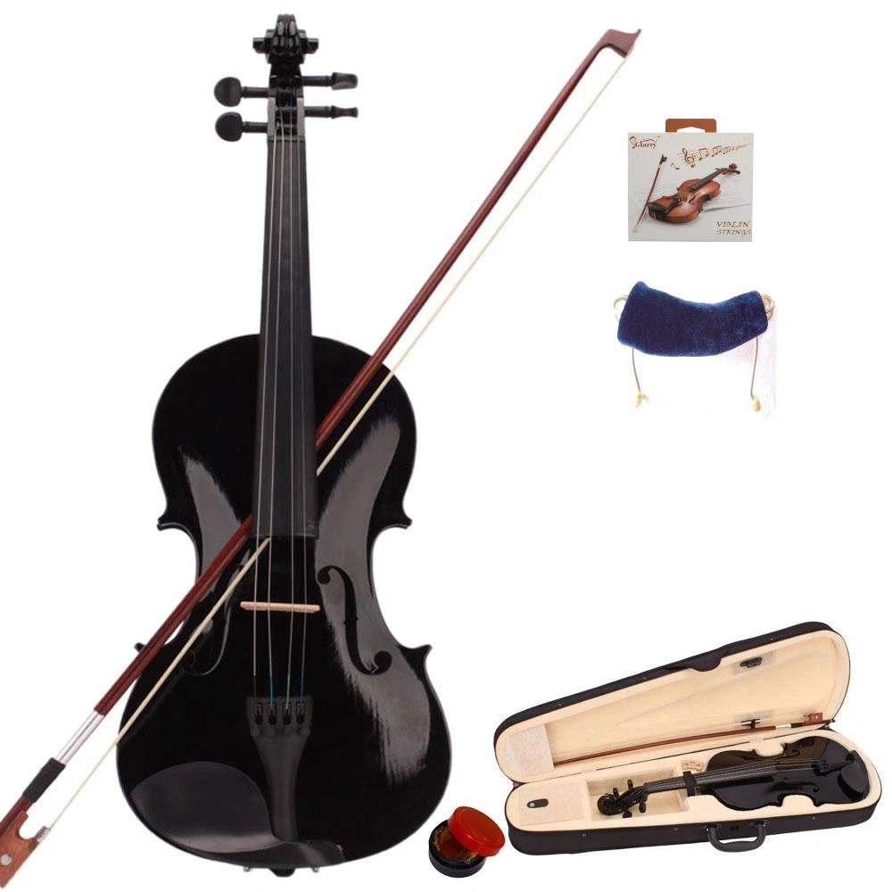 GV100 4/4 Violin Accessories Kit Complete Bundle Acoustic Violin Case Bow Rosin Strings Tuner Shoulder Rest Black