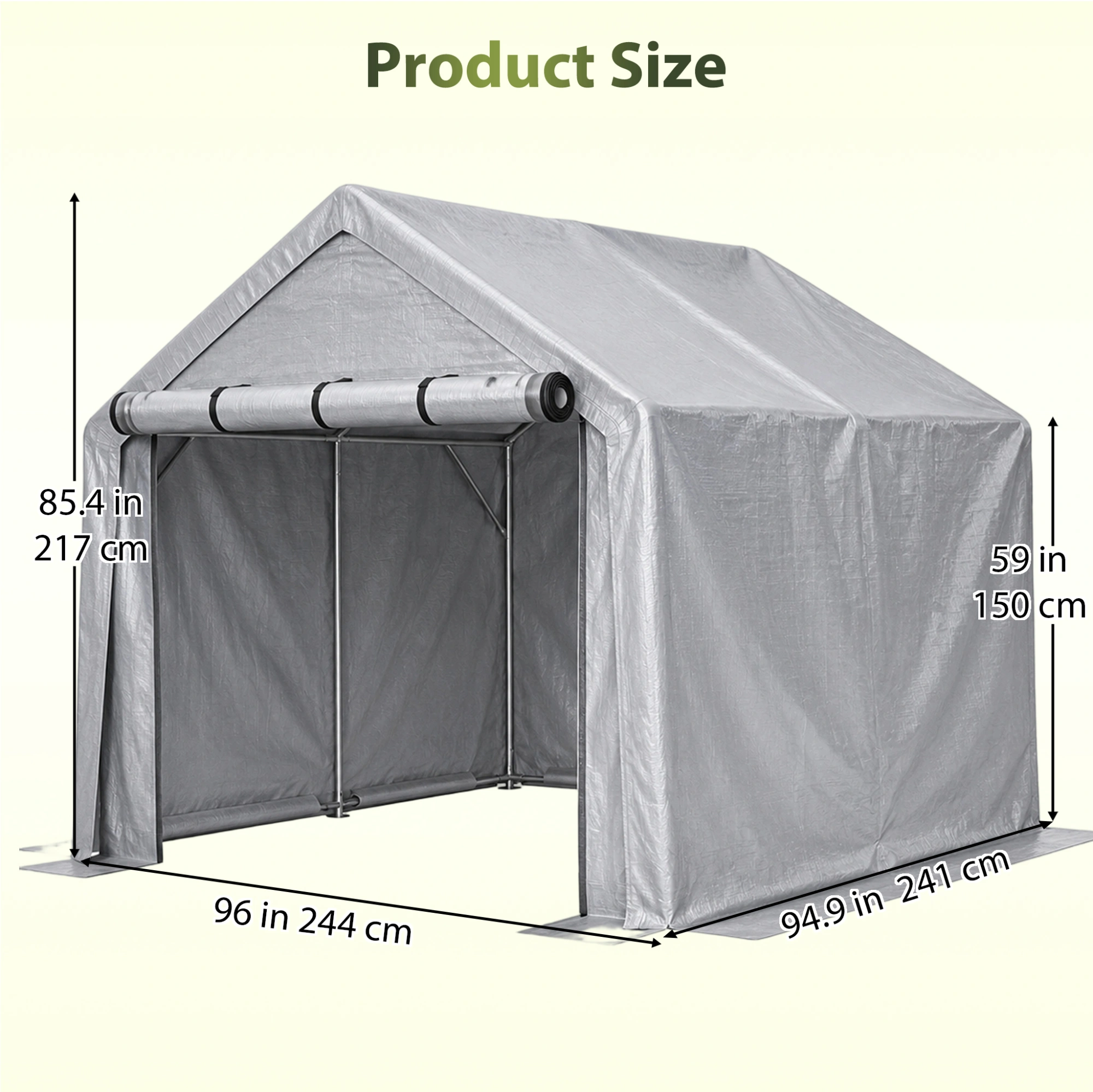 96"x95"x85' Carport for Cars - Heavy Duty Steel Outdoor Garage with Triangular Frame, Waterproof PE Tarp, UV Resistant Cover - Vehicle Shelter, Firewood & Tool Storage Shed view 2