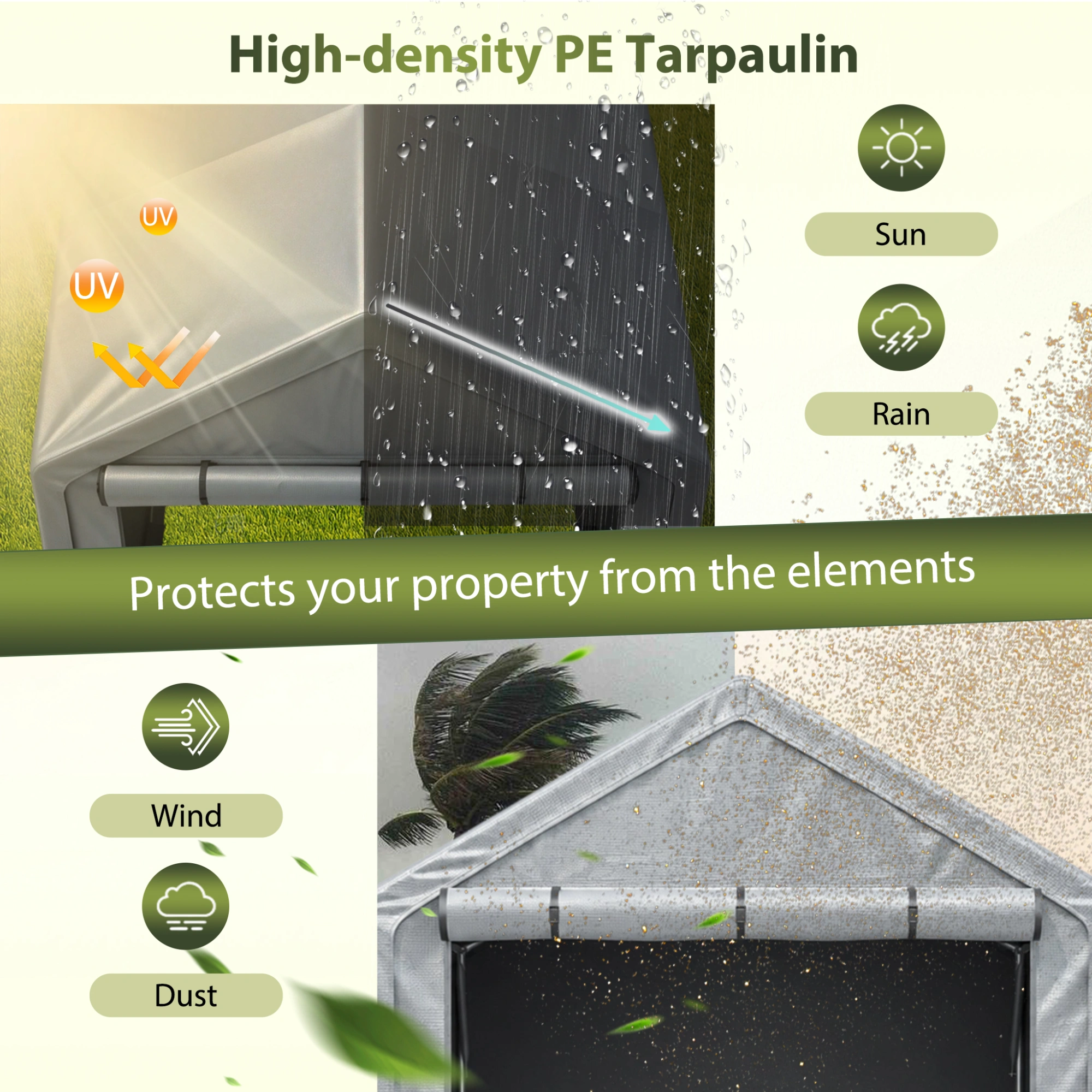 96"x95"x85' Carport for Cars - Heavy Duty Steel Outdoor Garage with Triangular Frame, Waterproof PE Tarp, UV Resistant Cover - Vehicle Shelter, Firewood & Tool Storage Shed view 3