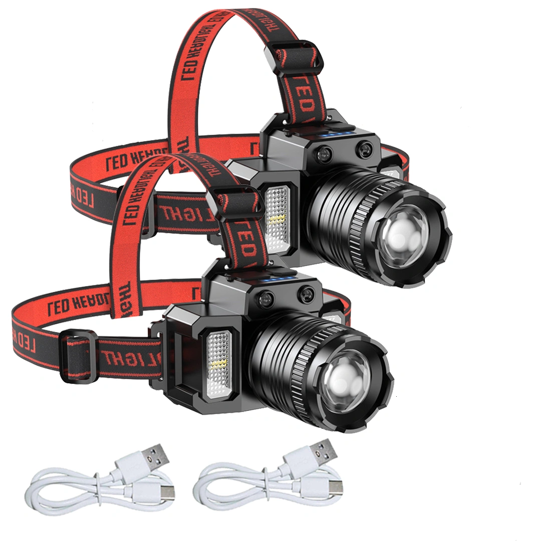 2 Pack 5-Mode LED Headlamp with Motion Sensor USB Rechargeable for Camping Hiking Light