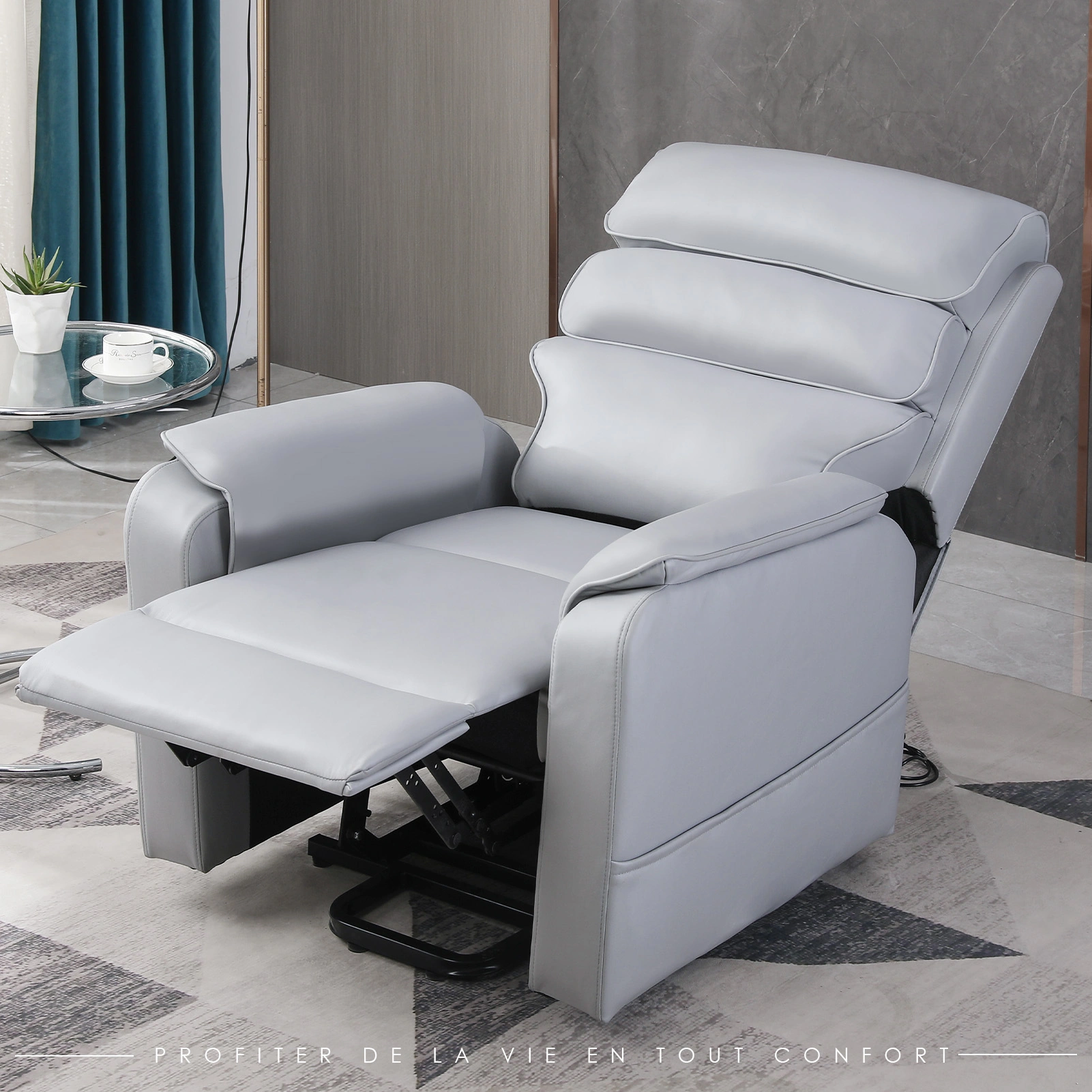 Electric Recliner Chair, Modern Leather Lounge Chair, Electric Adjustable Recliner with 150 Degree Tilt Recline, Grey view 2