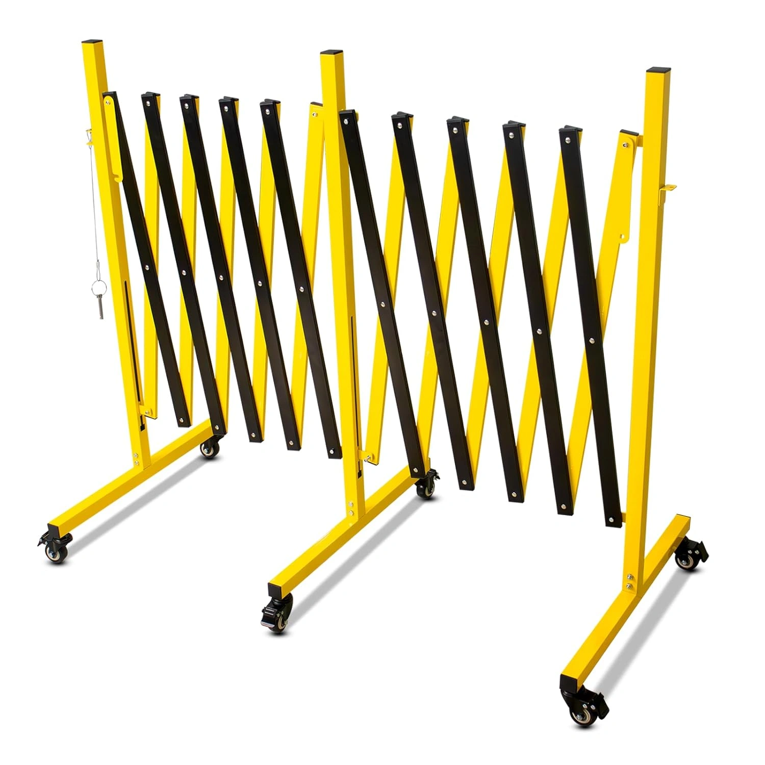17ft Metal Expandable Barricade Gate, Retractable Accordion Safety Fence with Caster Wheels, Collapsible Outdoor Crowd Control Barrier, Easy Assembly
