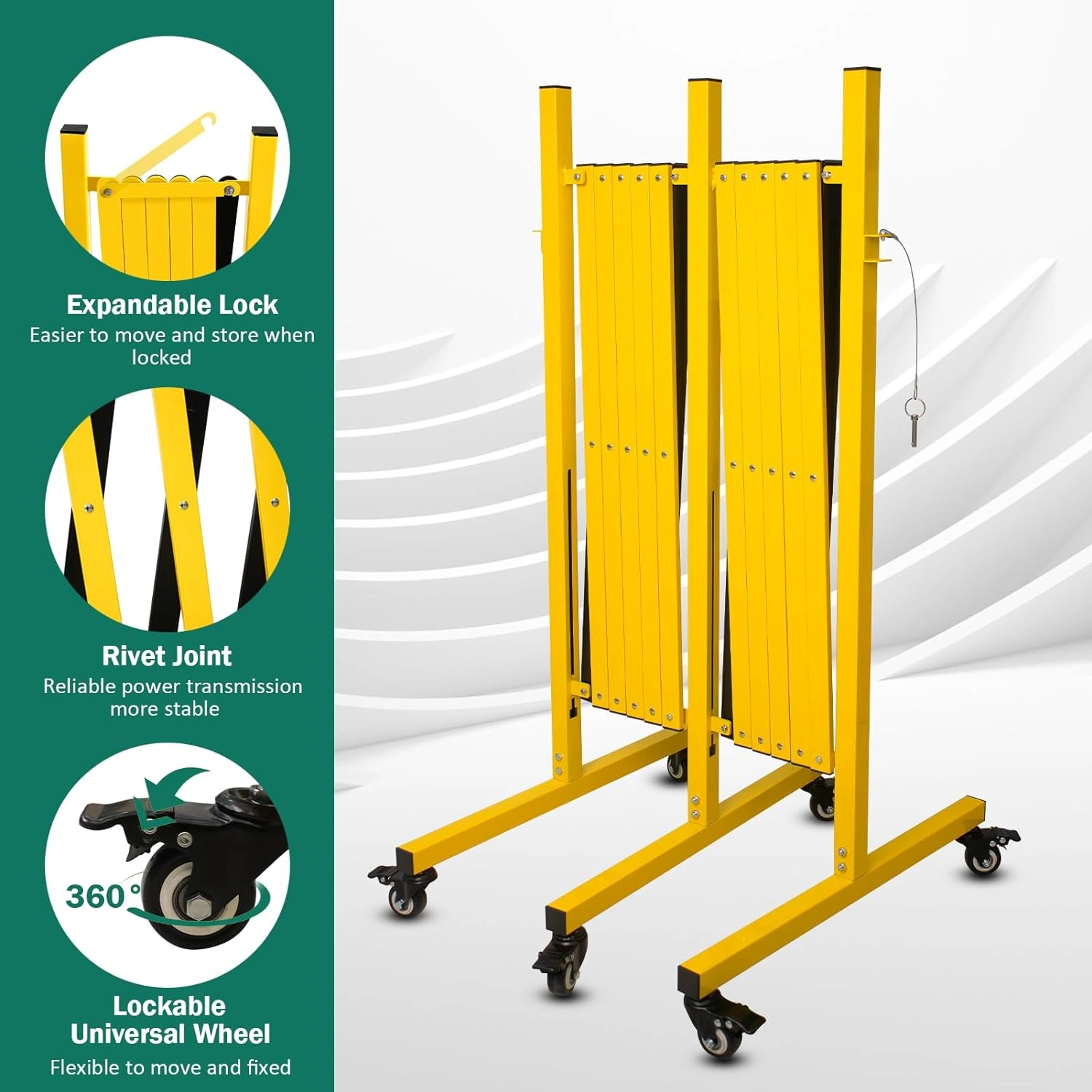 17ft Metal Expandable Barricade Gate, Retractable Accordion Safety Fence with Caster Wheels, Collapsible Outdoor Crowd Control Barrier, Easy Assembly view 3