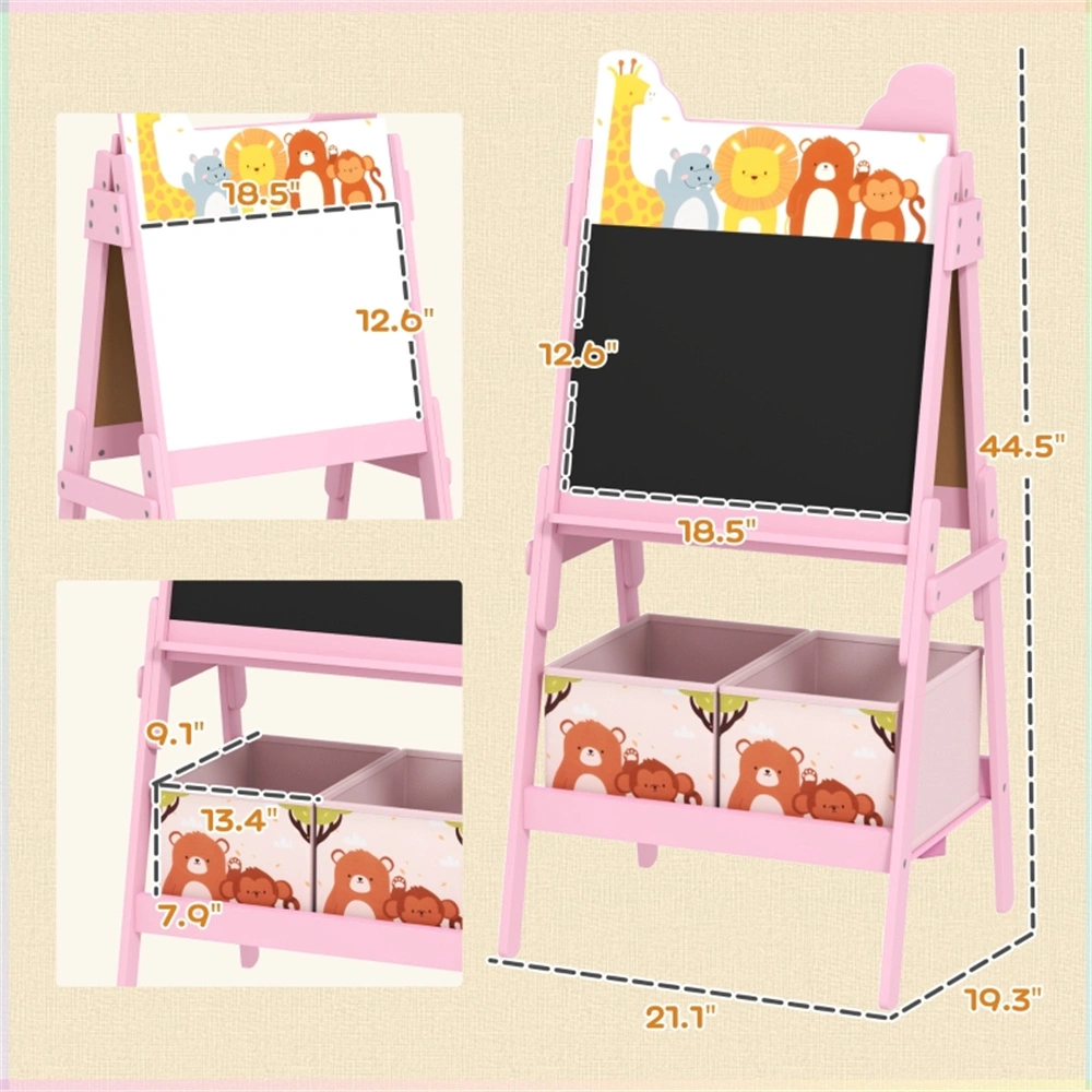 Kids Art Easel for Kids, Double-Sided Dry Erase & Chalkboard, Adjustable Standing Sketch Pad with Tray, Ideal for Toddlers view 3