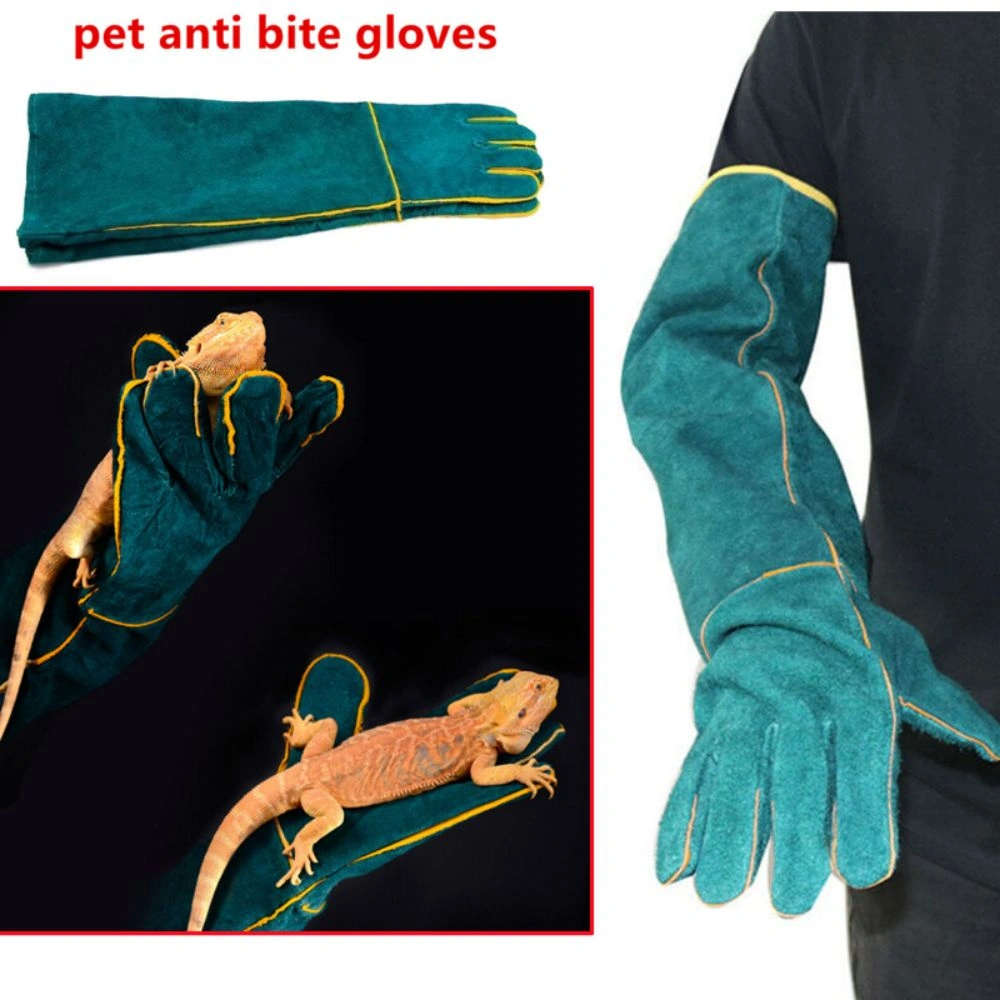 62cm Anti-Bite Pet Training Gloves, Double Layer Leather Reptile Handling Protective Gloves for Dog Vet