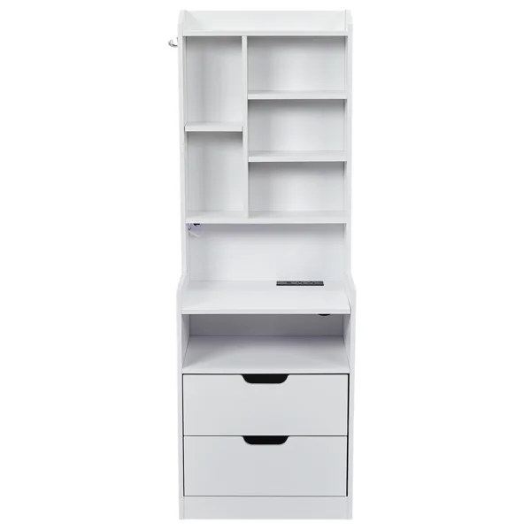 2 Drawers + 1 Shelf + 6-Shelf BedsideTable US Standard Power Supply (1 USB + 1 Type-C + 2 Triple-Prong) Storage Locker P2-12MM Particleboard Laminated Storage Cabinet 17.32*13.78*50in White view 2