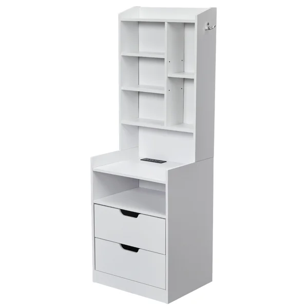 2 Drawers + 1 Shelf + 6-Shelf BedsideTable US Standard Power Supply (1 USB + 1 Type-C + 2 Triple-Prong) Storage Locker P2-12MM Particleboard Laminated Storage Cabinet 17.32*13.78*50in White view 4