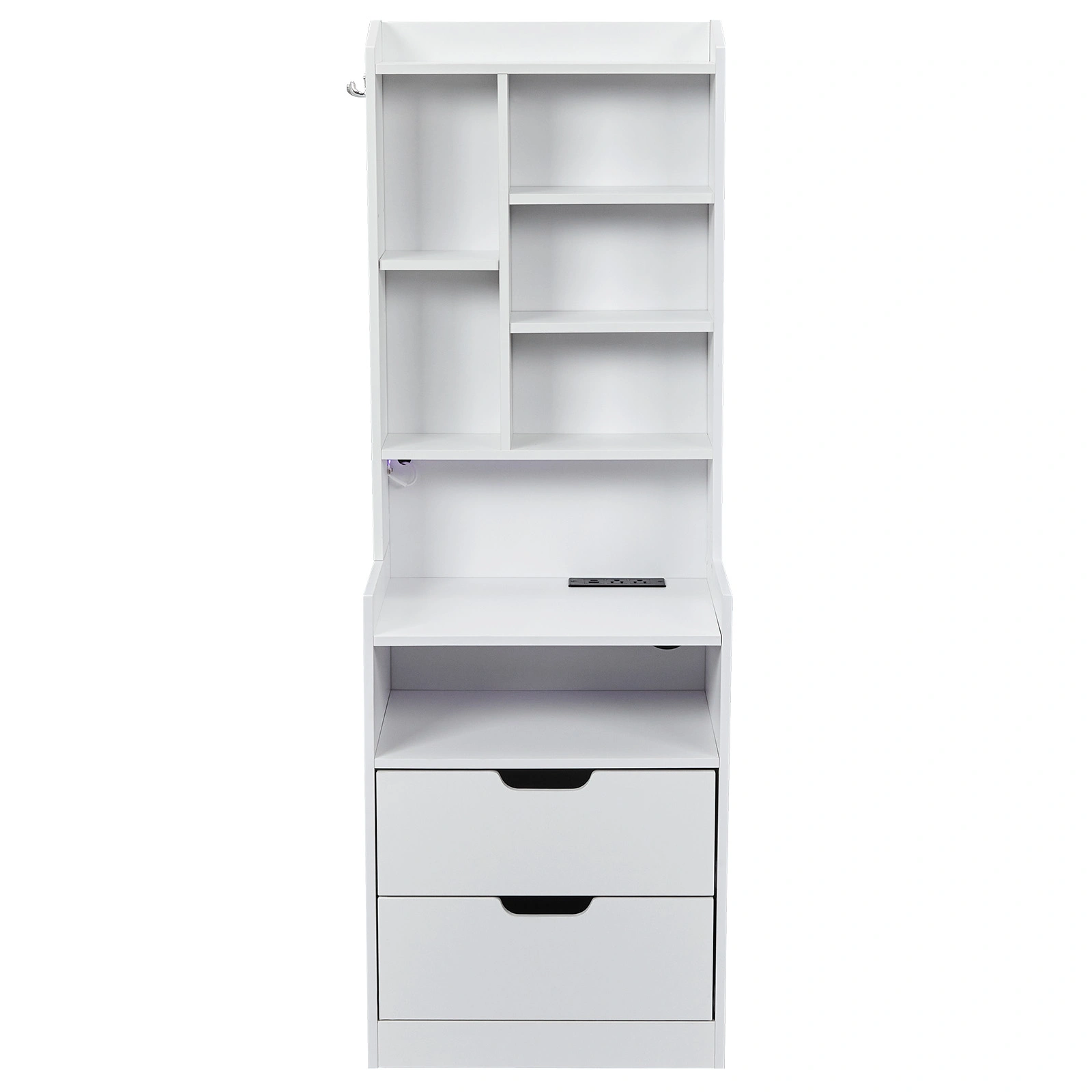 2 Drawers + 1 Shelf + 6-Shelf BedsideTable US Standard Power Supply (1 USB + 1 Type-C + 2 Triple-Prong) Storage Locker P2-12MM Particleboard Laminated Storage Cabinet 17.32*13.78*50in White view 2