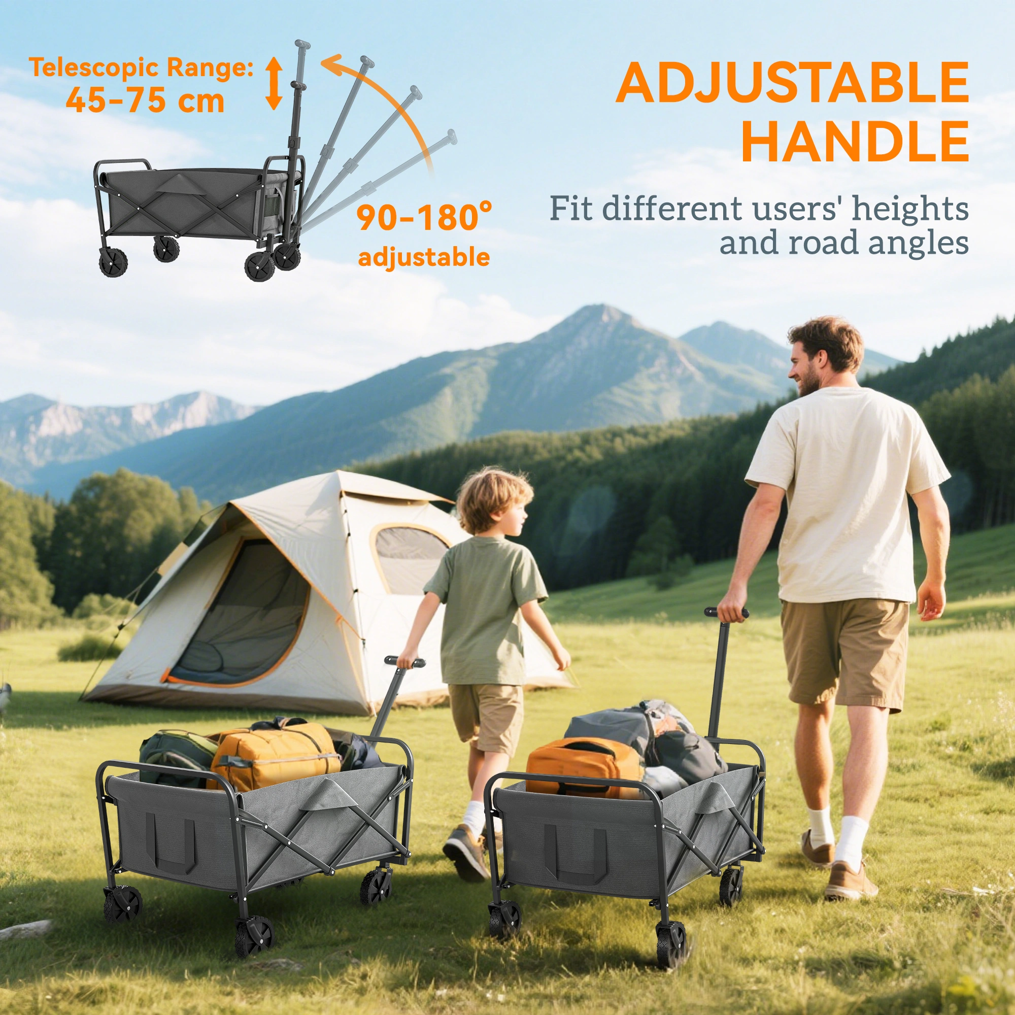 Foldable Hand Truck Dolly, 3-in-1 Telescopic Platform Cart, Heavy Duty Folding Luggage Cart with Wheels view 4