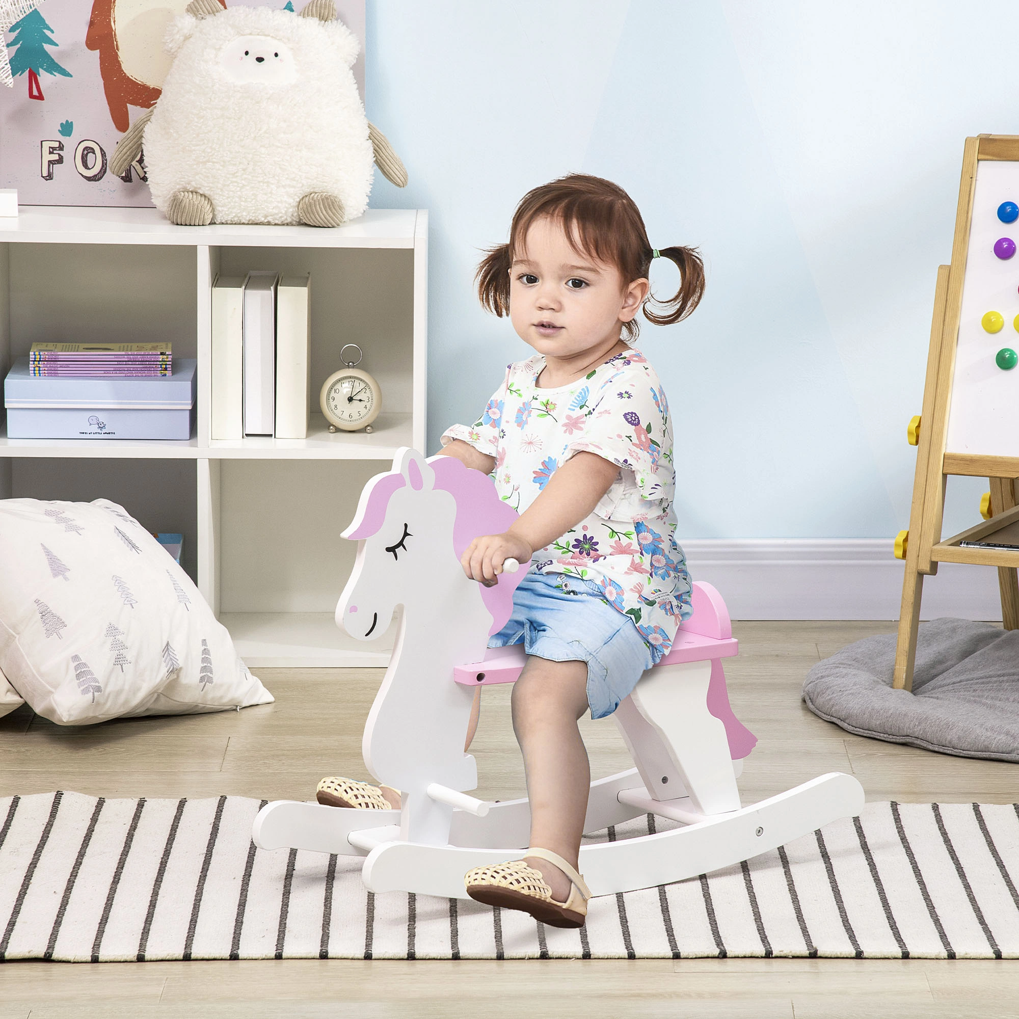 Kids Rocking Horse for Toddlers, Wooden Rocking Chair with Handle, Animal Ride-On Toy for Boys Girls Ages 1-5, Brown