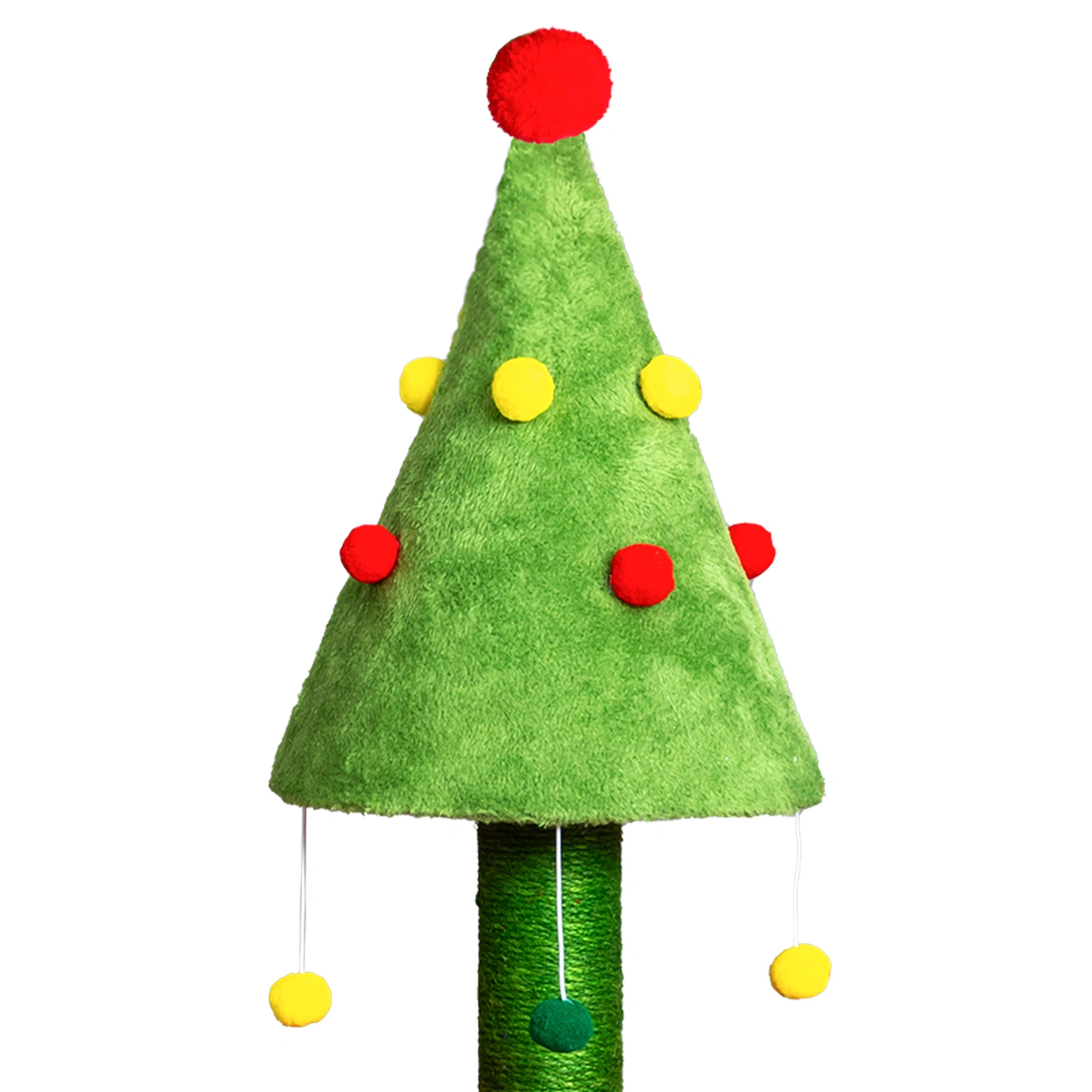 30in Cat Scratching Post with Cat House for Indoor Kitten, Small Cat Tree Tower with Sisal Post and Cute Hanging Balls, Red & Green view 11