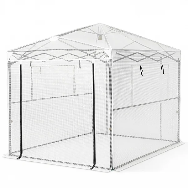 8*6ft Plastic Sprayed Iron Pipe PE Mesh Foldable Greenhouse Shed White view 6