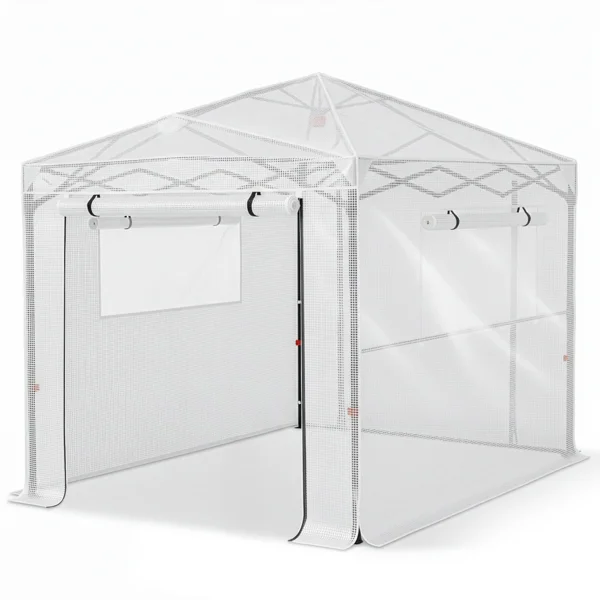 8*6ft Plastic Sprayed Iron Pipe PE Mesh Foldable Greenhouse Shed White