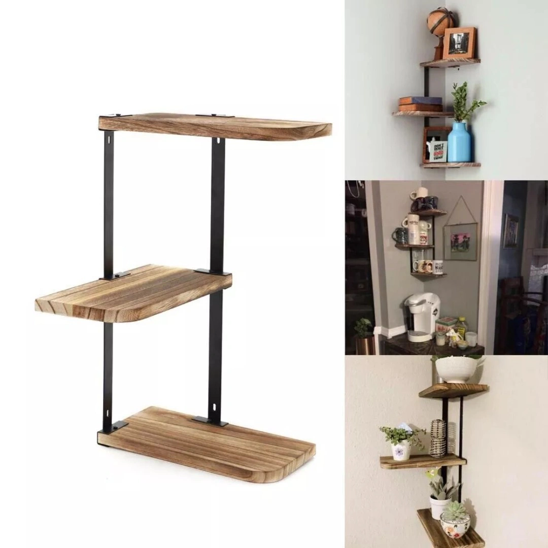 3-Tier Lucca Corner Shelf - Modern Floating Wall Shelves for Storage & Display, Space-Saving Corner Unit view 2