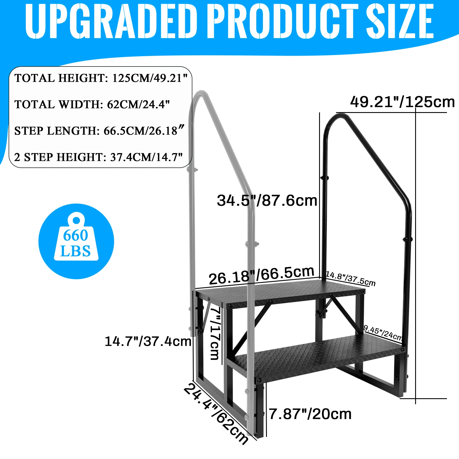 Heavy Duty 2 Step Ladder with Handrails RV Steps Hot Tub Stairs for Camper Porch Pool Pet view 2
