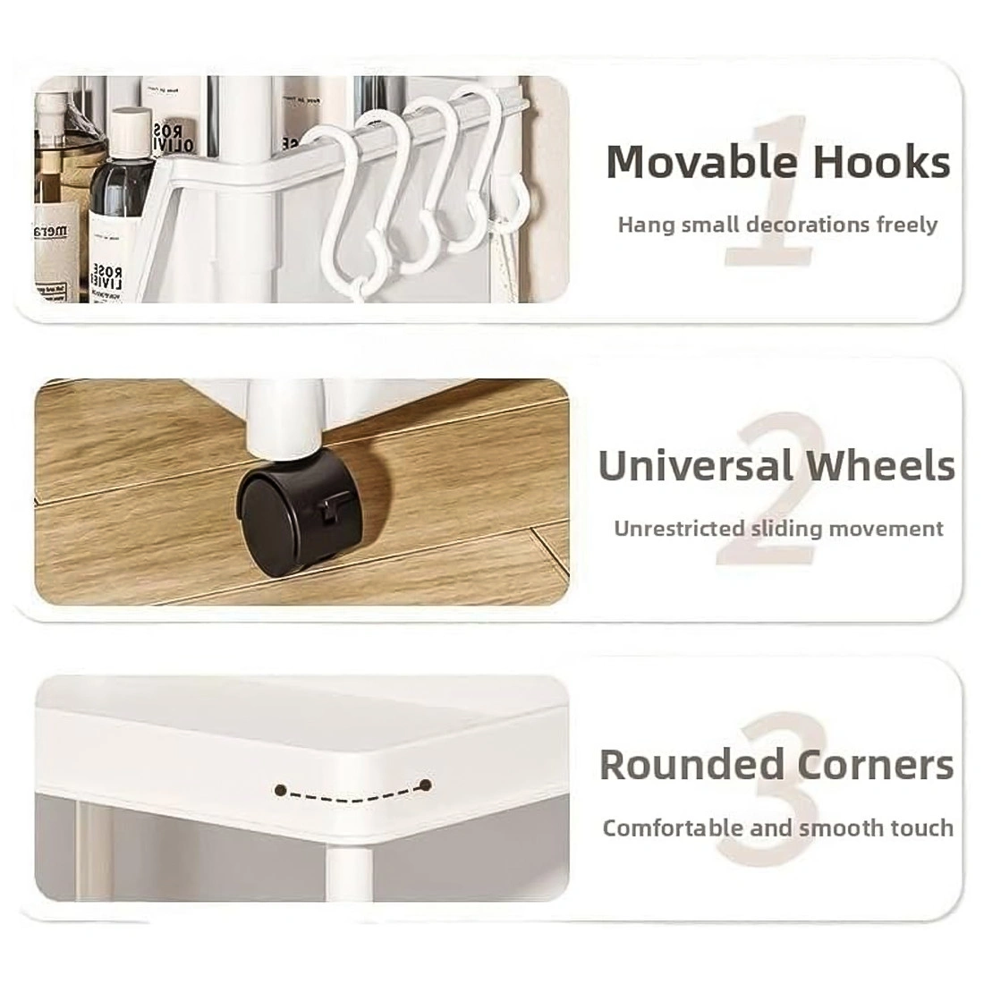 5-Tier Storage Trolley Cart on Wheels, Rolling Kitchen Organizer Rack Shelf, White Multi-Purpose Utility Cart for Home Office Bathroom view 5