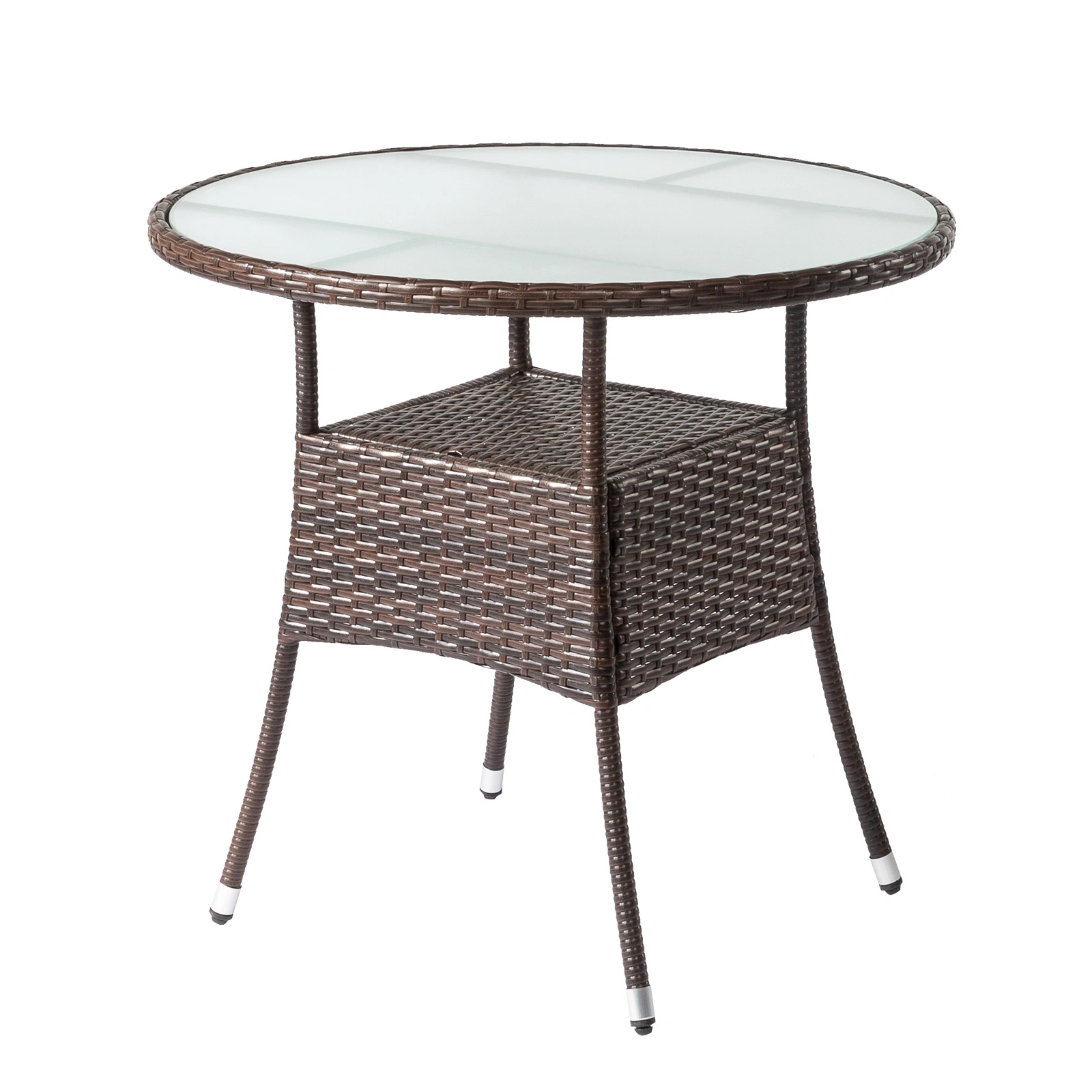31.5" Patio Table for 4-Person, Outdoor Patio Wicker Round Dining Table, All-Weather Rattan Bistro Dining Table w/Glass Tabletop for Backyard Deck Porch Poolside, Brown view 10