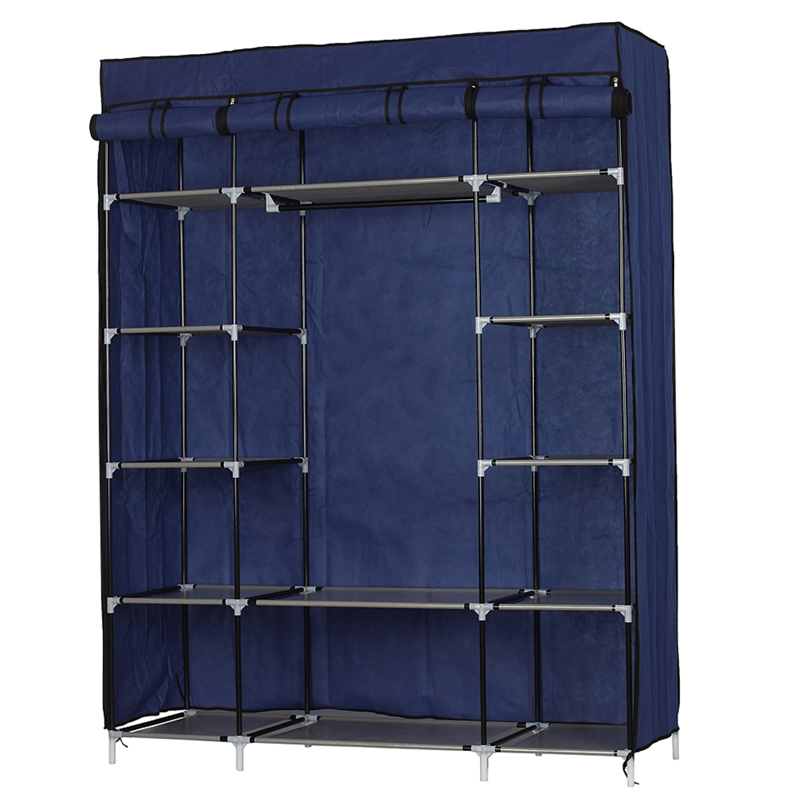 5-Layer Portable Wardrobe Closet, 12 Compartment Non-Woven Fabric Storage Cabinet, Navy, 133x46x170cm
