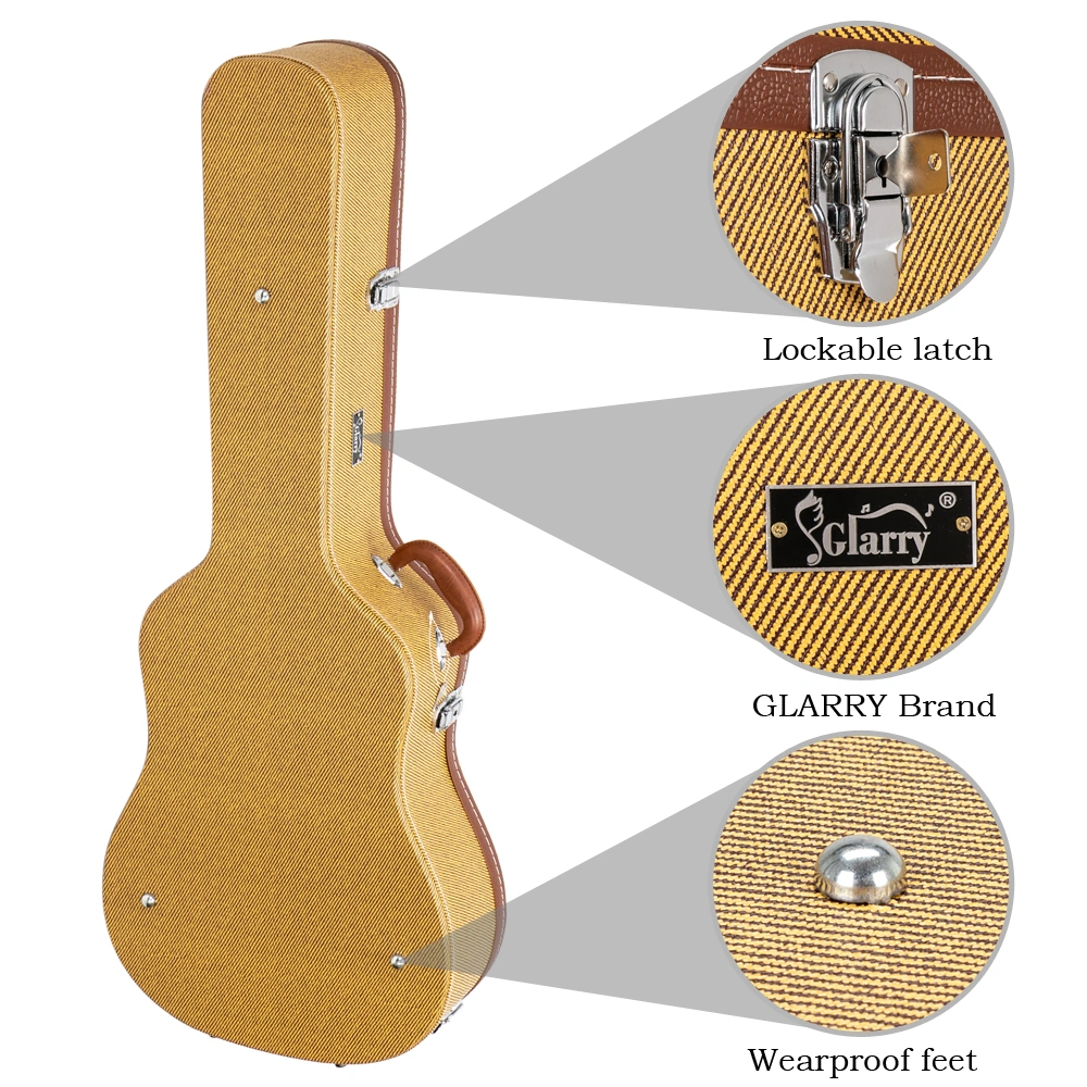 41" Folk Guitar Hardshell Carrying Case Fits Most Acoustic Guitars Microgroove Flat Yellow view 14