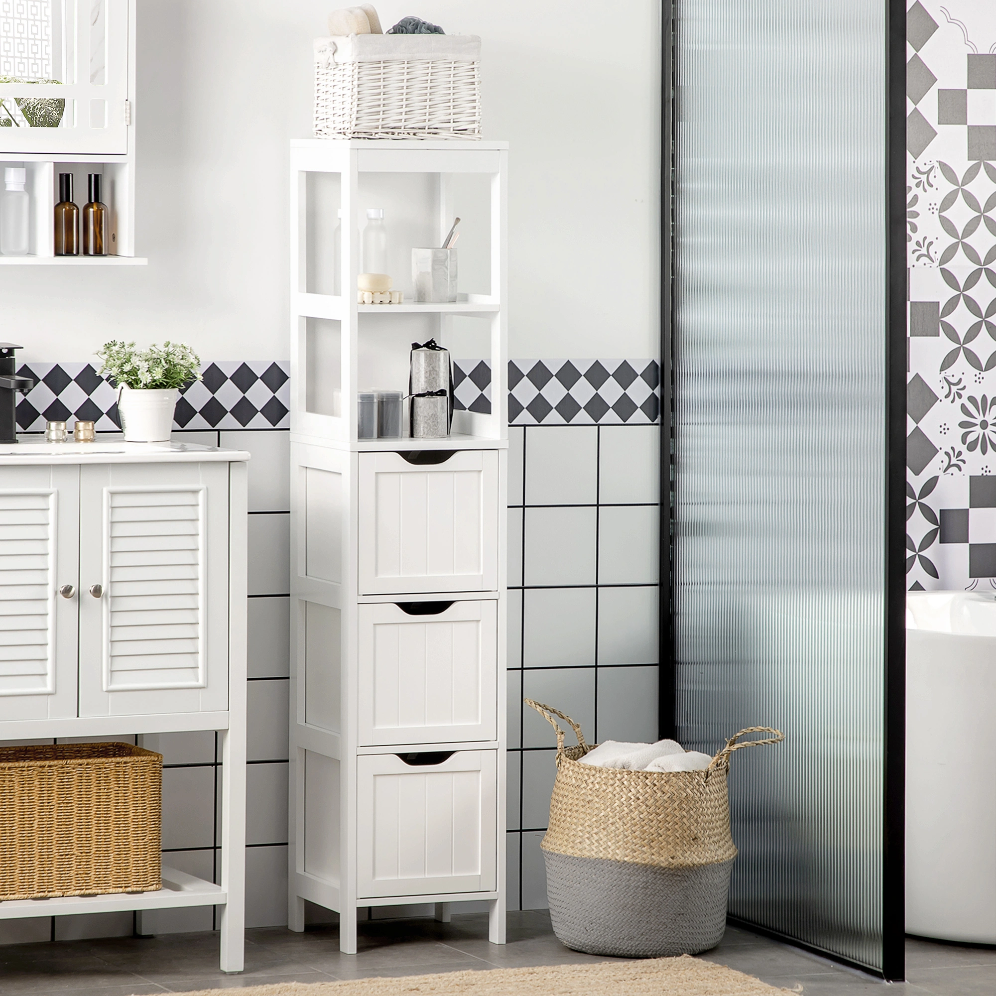 Bathroom Cabinet Wall Mounted Storage Organizer with Door for Kitchen Bathroom Bedroom Vanity
