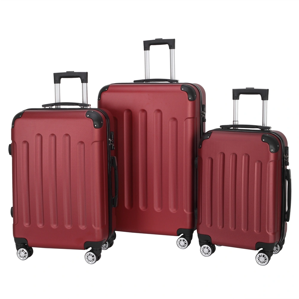 3-Piece ABS Luggage Set 20 24 28 Inch Spinner Suitcase Wine Red 3-in-1 Portable Travel Trolley Case view 2