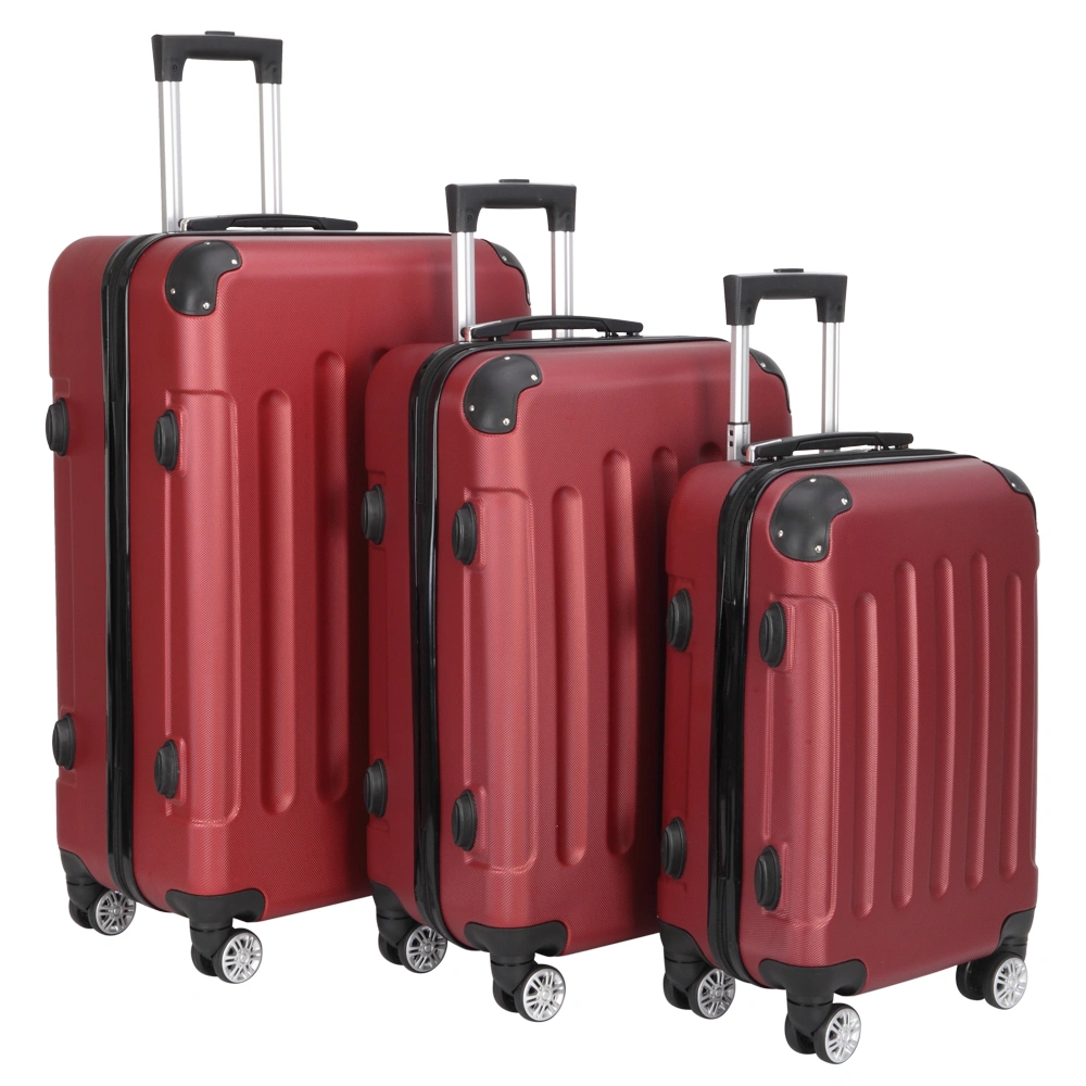 3-Piece ABS Luggage Set 20 24 28 Inch Spinner Suitcase Wine Red 3-in-1 Portable Travel Trolley Case view 3