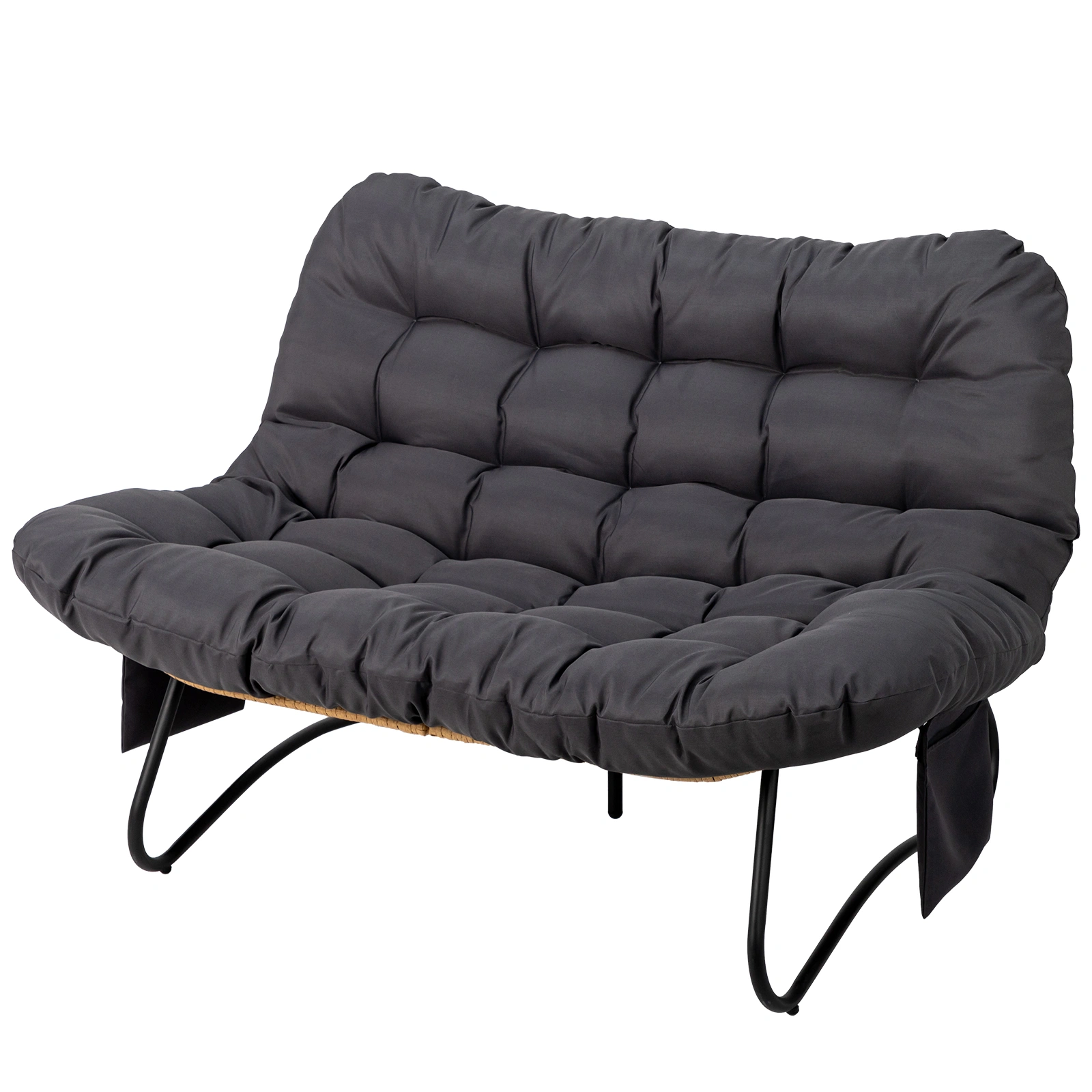 133×94×87cm 2-Seater Curved Wicker Loveseat with Magazine Pockets & Grey Cushion view 4