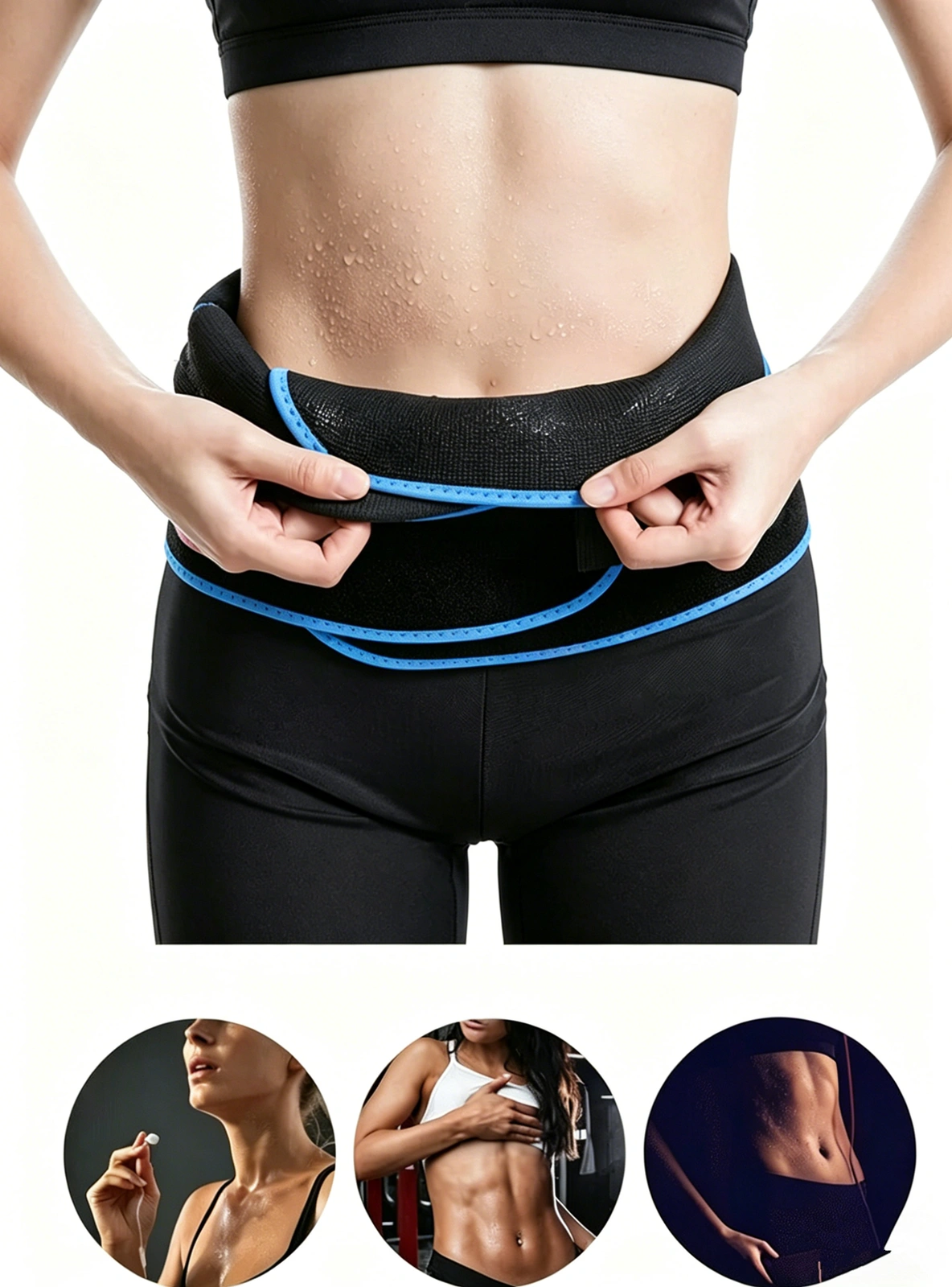 Waist Trainer Belt with Phone Pocket, Men Women Sweat Training Waist Cincher Workout Shaper, Blue-Black view 3