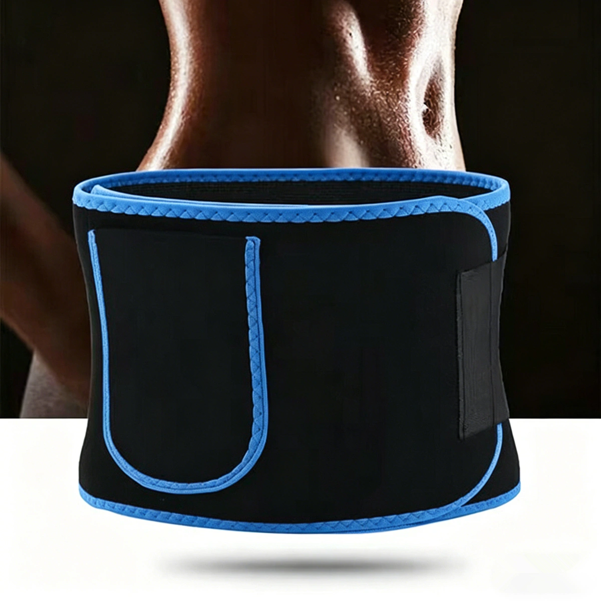 Waist Trainer Belt with Phone Pocket, Men Women Sweat Training Waist Cincher Workout Shaper, Blue-Black view 4